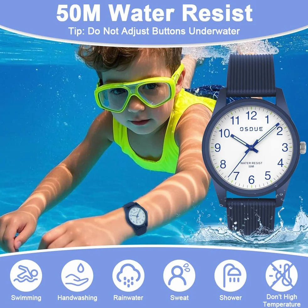 OSDUE Reloj para NiñOs, 5ATM/50M Impermeable Fácil de Leer Relojes de Pulsera con Correa Suave, Reloj de Pulsera Analógico para Niños Niñas Regalo de CumpleañOs para 4-18 Años