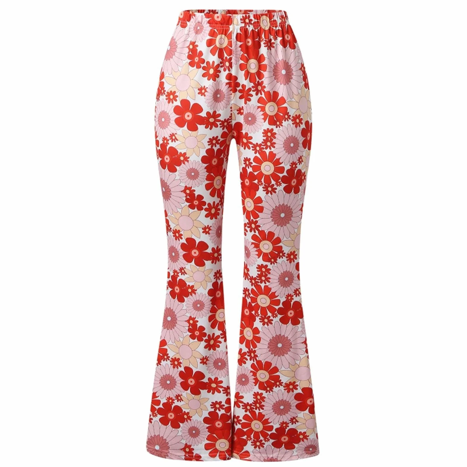Pantalón acampanado para niño y niña, estampado de flores hippie pantalones 70 Slim Stretch de cintura alta acampanado Bootcut Chic y elegante para trabajo y sastre