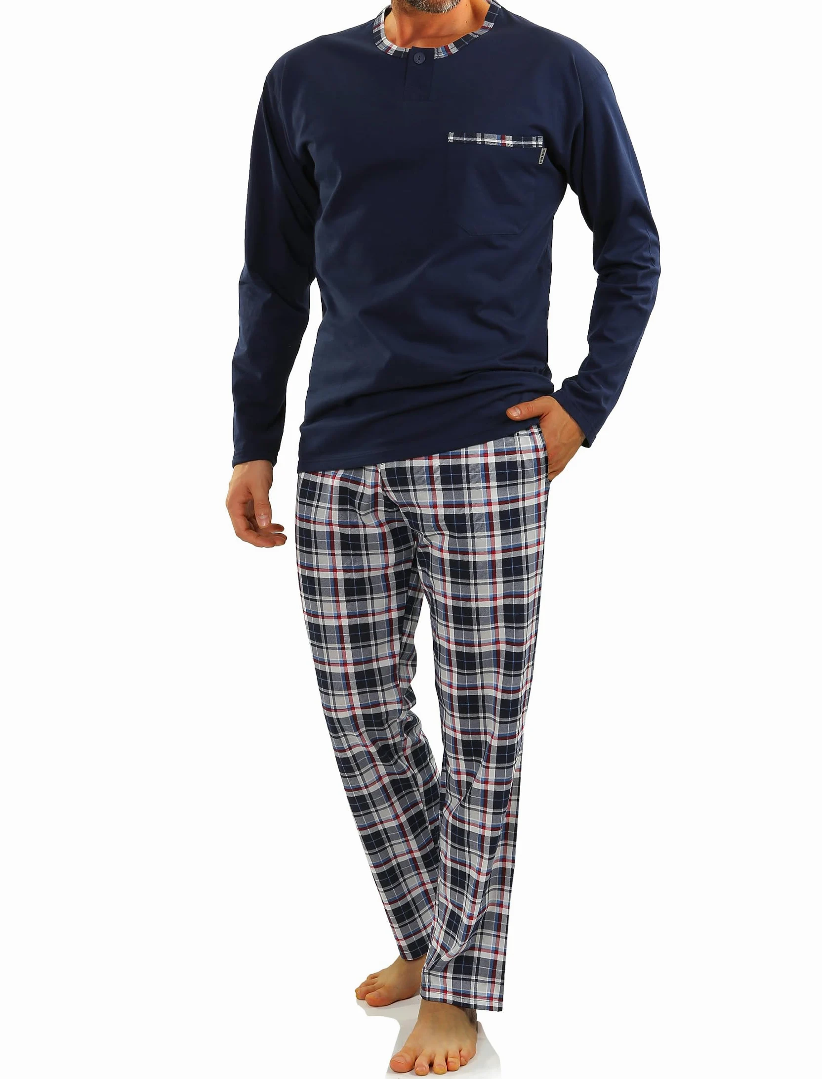 Sesto Senso Pijama Hombre Largo Invierno Clásico Algodon 2 Piezas Ropa De Dormir Conjunto Camisa Manga Larga Pantalones Largos 4XL Jasiek 2188/06