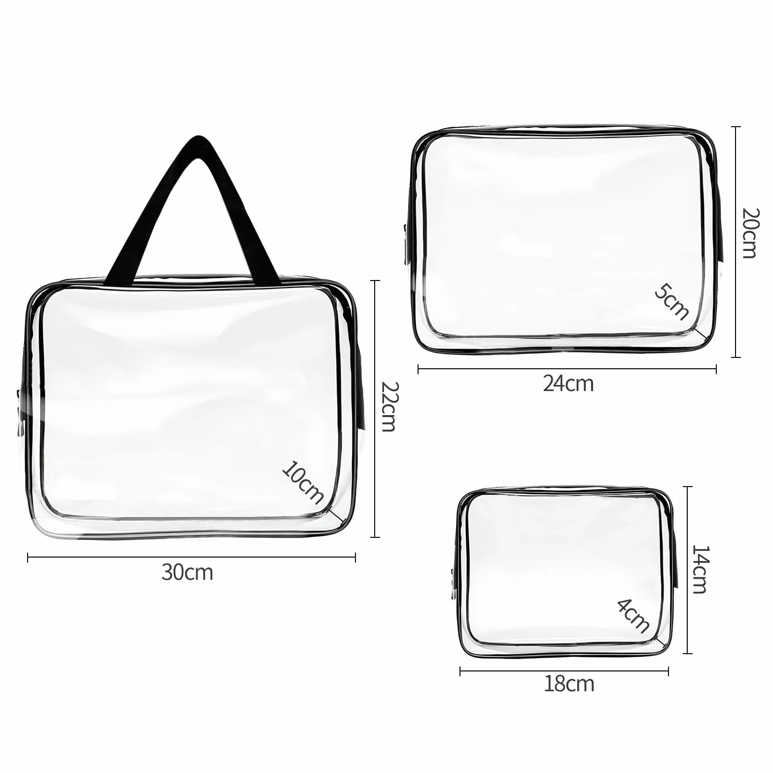 3 PCS Neceser de Aseo, Bolsas Portátil de Maquillaje de PVC, Transparentes Bolsa de Cosmético Organizador Mujer Impermeables, Hombre y Mujer, para Viajes, para Viajes, Almacenamiento, Baño