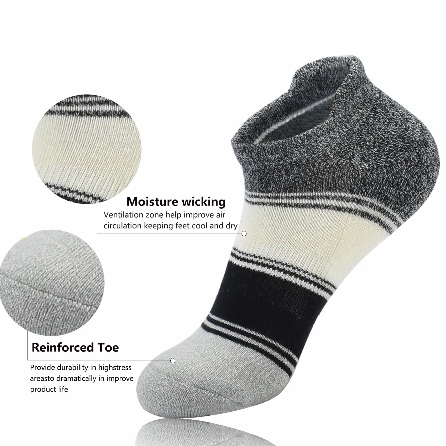 Calcetines deportivos de algodón para mujer, de corte bajo, acolchados, transpirables, para correr, con lengüeta, de algodón, paquete de 6