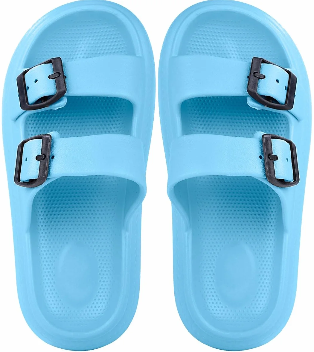 Gaatpot Zapatilla de Baño Niños Niña Chanclas Zapatos de Playa y Piscina Ajustable Doble Hebilla Sandalias Antideslizantes Azure 31/32 EU