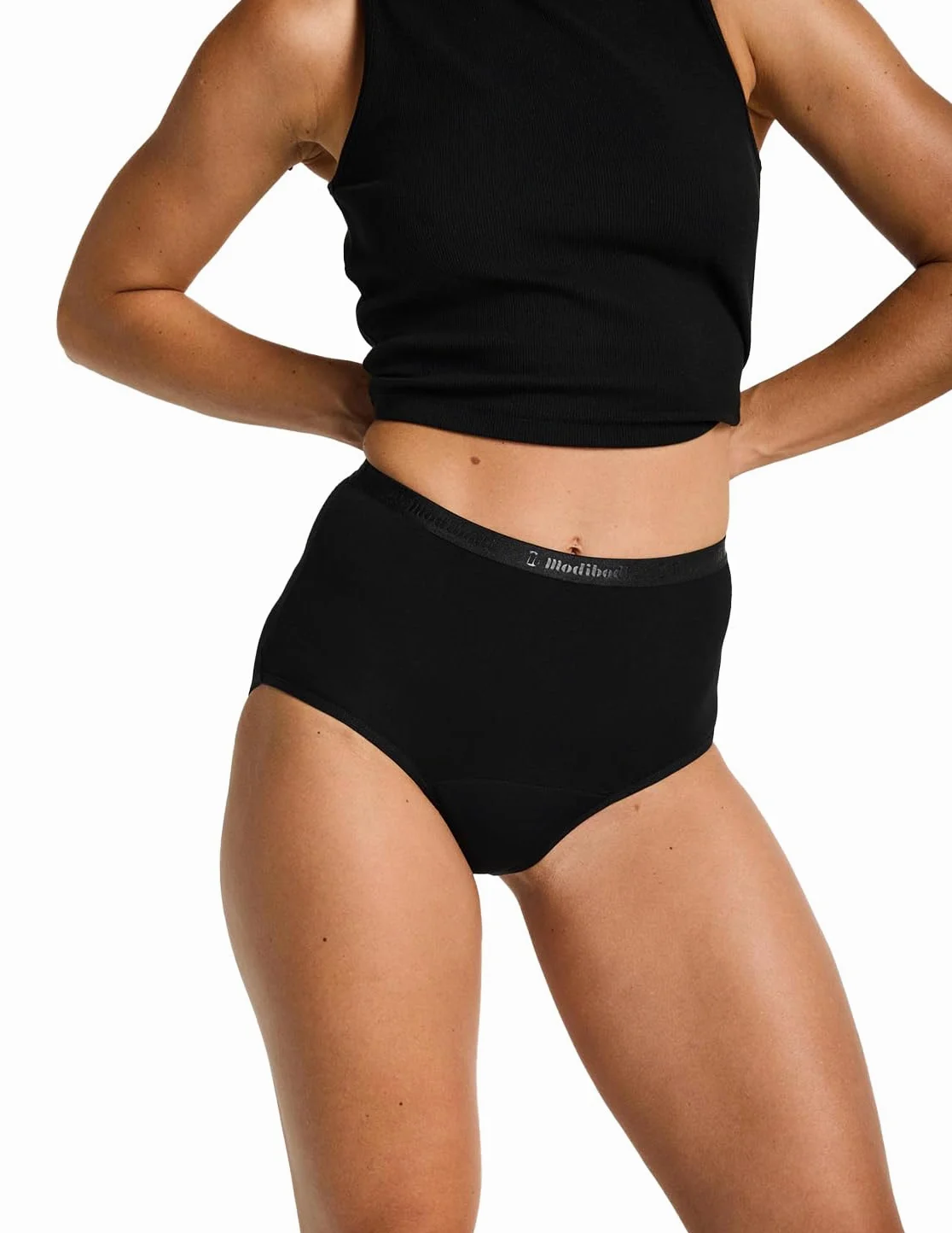 Modibodi Bragas Menstruales Mujer - Bragas Mujer para Regla Flujo Abundante Clásica Cintura Alta - Súper Absorción 50ml - Negro