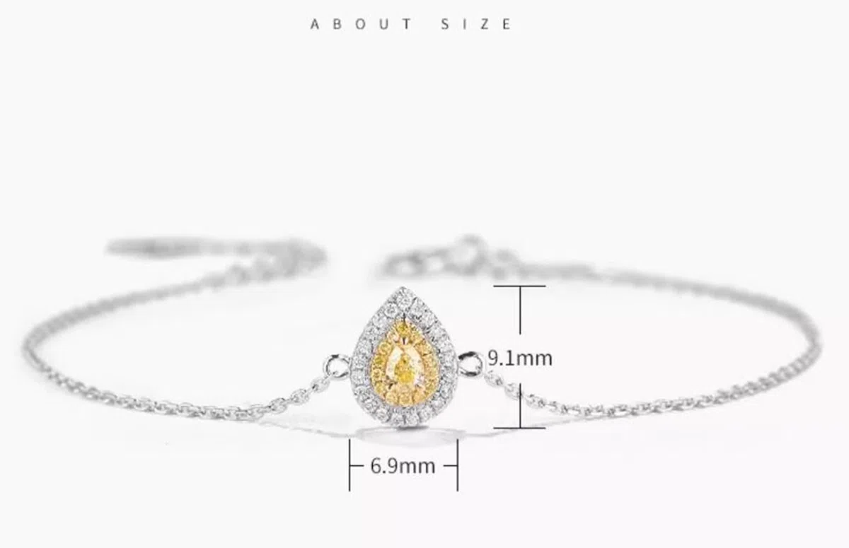 Pulsera de cadena para mujer, pulseras de boda con diamantes amarillos de 0,1 quilates, cadena de gota de agua, joyería de oro blanco con diamantes