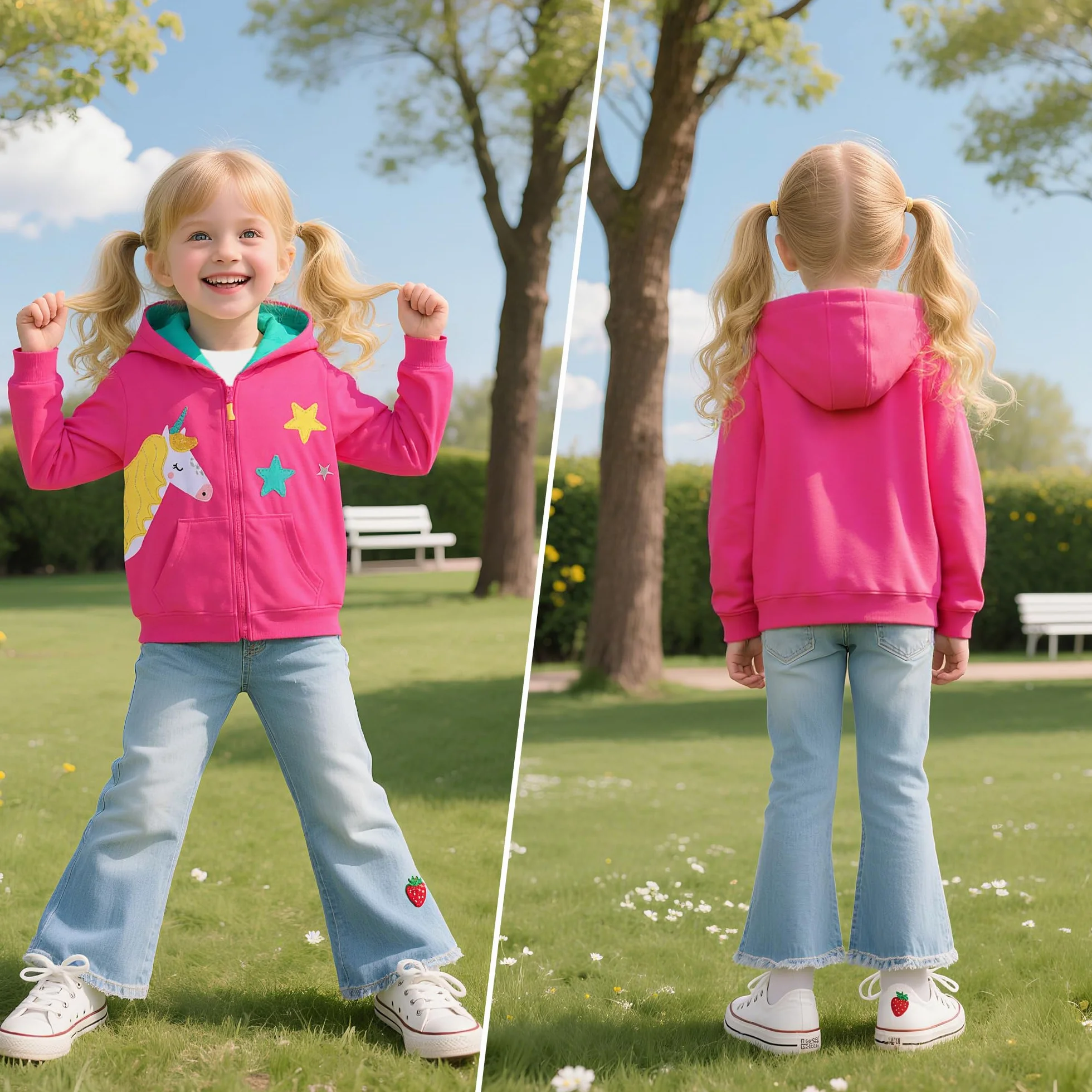 Sudadera con Capucha y Cremallera Niñas Algodón Mangas Largas Casual Chaqueta Moda Lindo Animal Hoodie Tops con Bolsillos Ropa para Niña de 3 a 8 Años