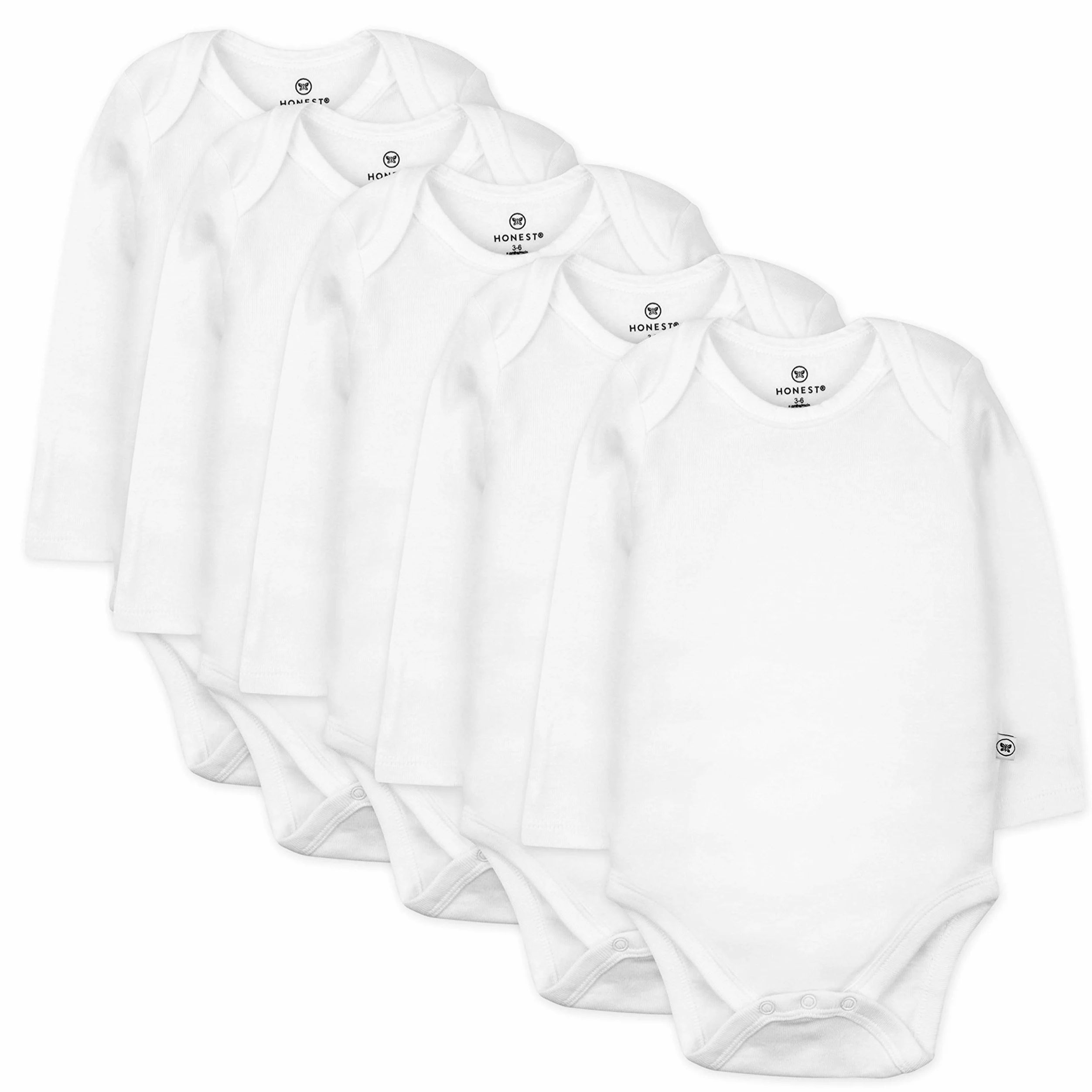 The Honest Company Body de manga larga de algodón orgánico para bebé, paquete de 5 unidades - blanco - 6-9 meses