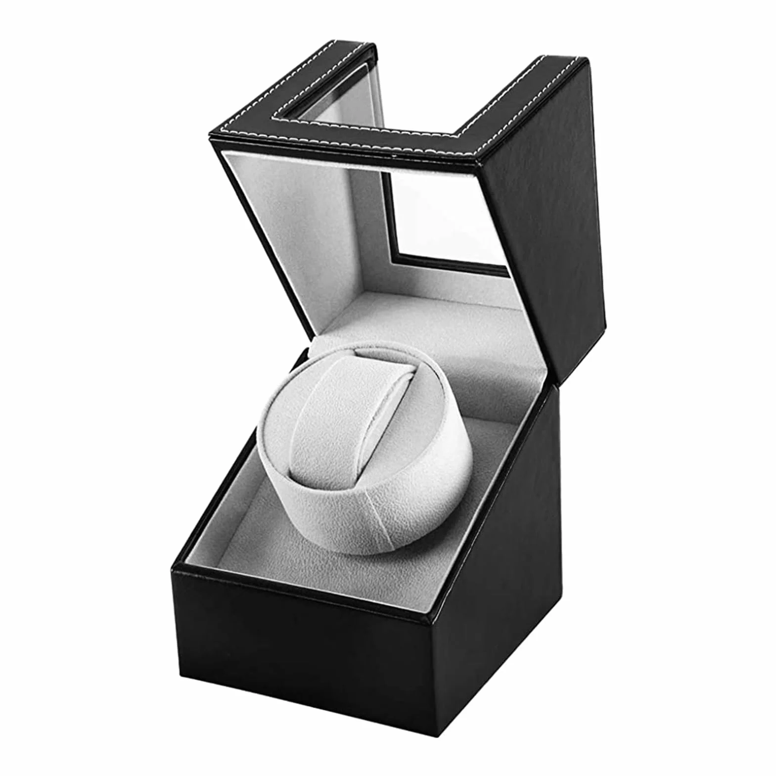 Caja de enrollador de Reloj automático, Caja de Reloj de Cuero Single Watch enrollador PU con Motor silencioso, Alimentado por batería o Adaptador Watch Winder