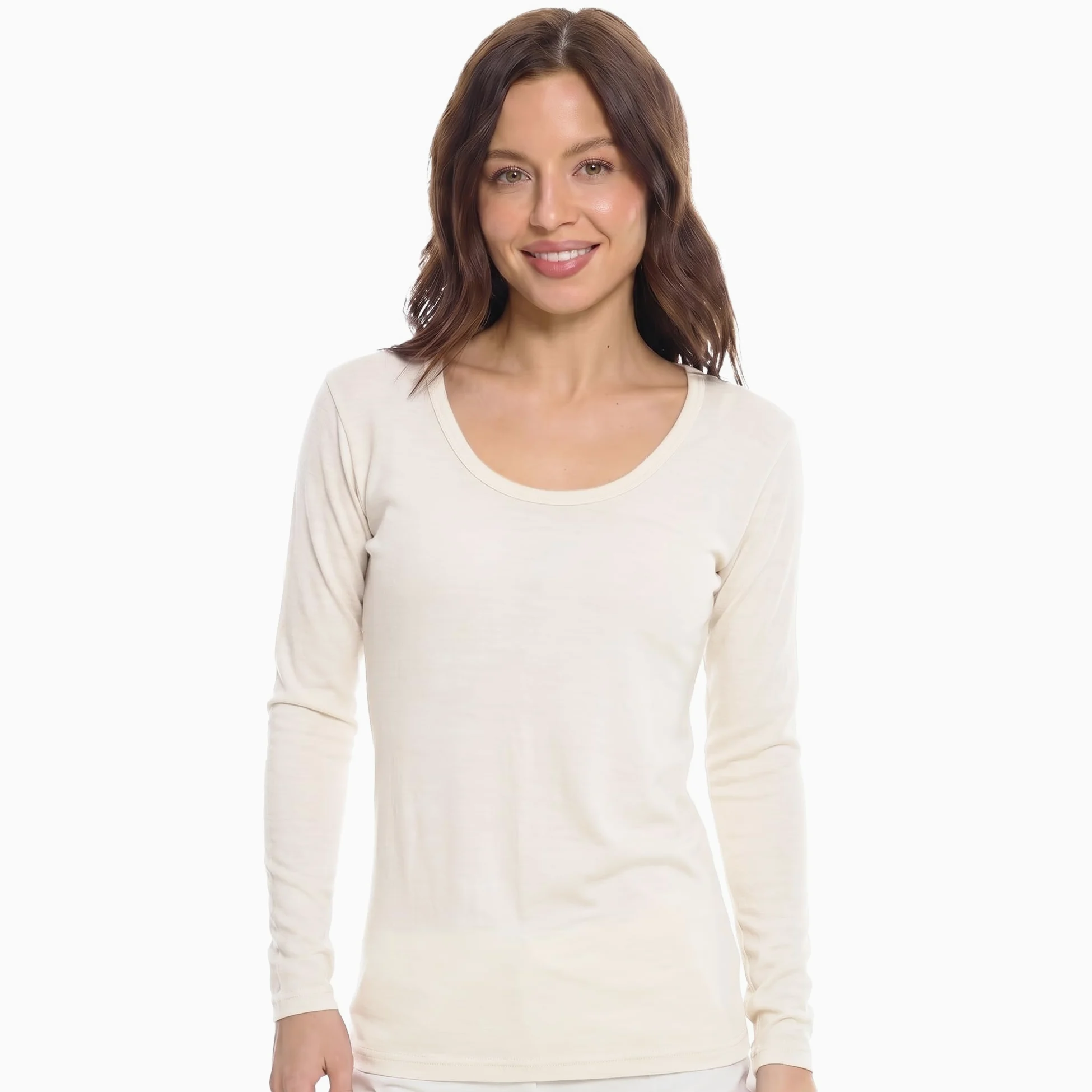 Merino.tech Сamisetas Mujer Manga Larga - 100% Lana Merino Ropa Termica (Medium, 190 Creamy Scoop)