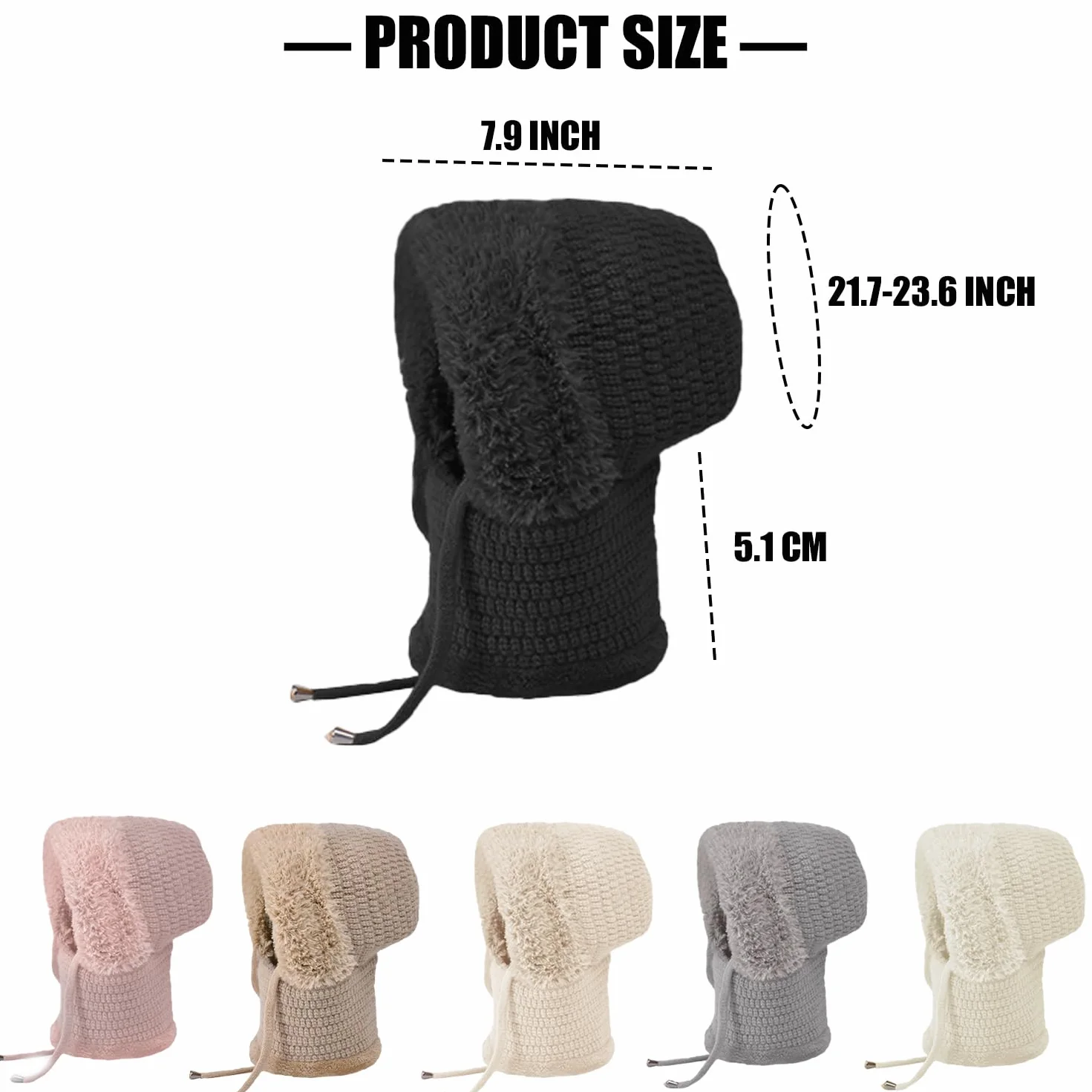 Pasamontañas Invierno Mujer Cálido Sombrero con Cordón Gorro Invierno con Capucha Bufanda Balaclava Multifuncional Beanie Skull Cap para Clima Frío Esquí