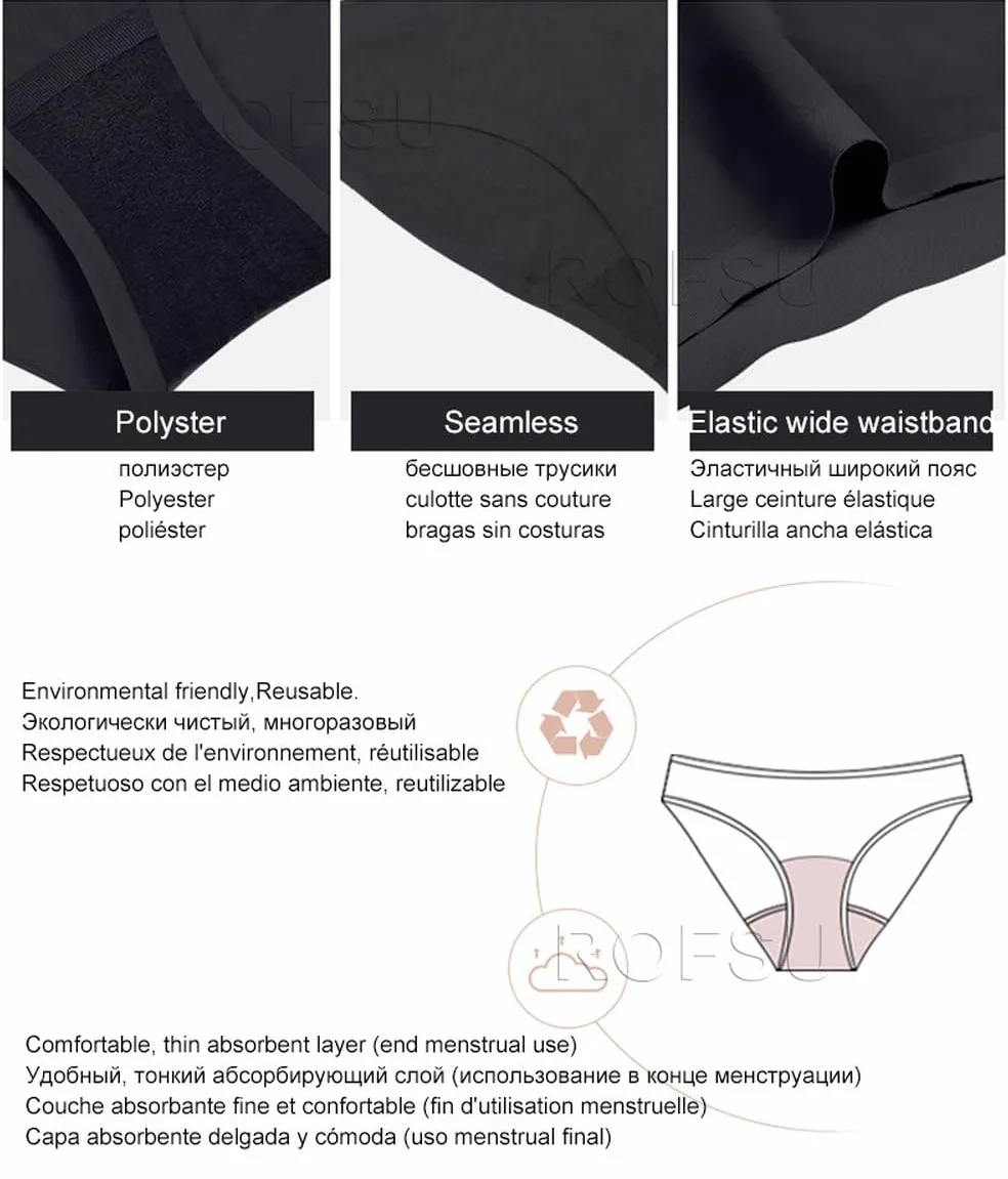 Ropa Interior para El Período para Mujeres Bragas Menstruales Sin Costuras Invisibles para Flujo Pequeño Bragas para El Período Que No Se Ven para adolescentes Y Niñas Paquete de 5 Negro Xl