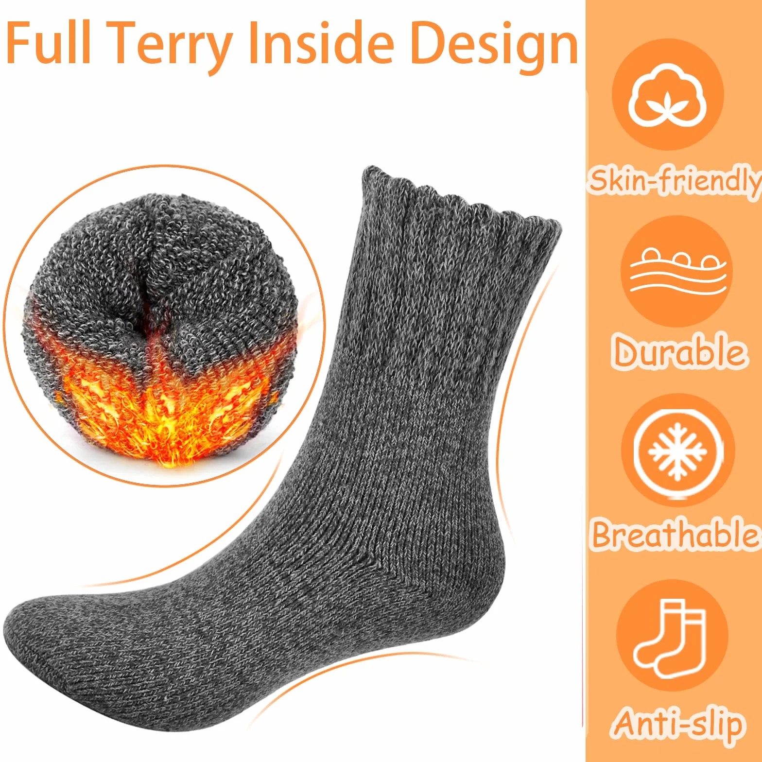 Josnown Calcetines Termicos Hombres, 5 Pares Gruesos Calcetines Invierno con Rizo Suave, Transpirables y Antisudor Calcetines Lana para Senderismo Running Esquiar Deportes, Talla 39-45