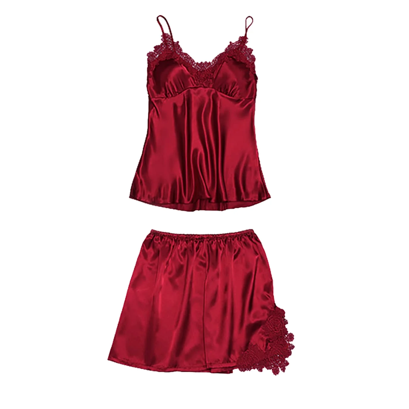 Mujer 5 Piezas Satén Pijama Conjunto Encaje Kimono Vestido Pijama Conjunto Sexy y Pantalones Largos Cortos Camisón Conjunto con Almohadillas de Pecho