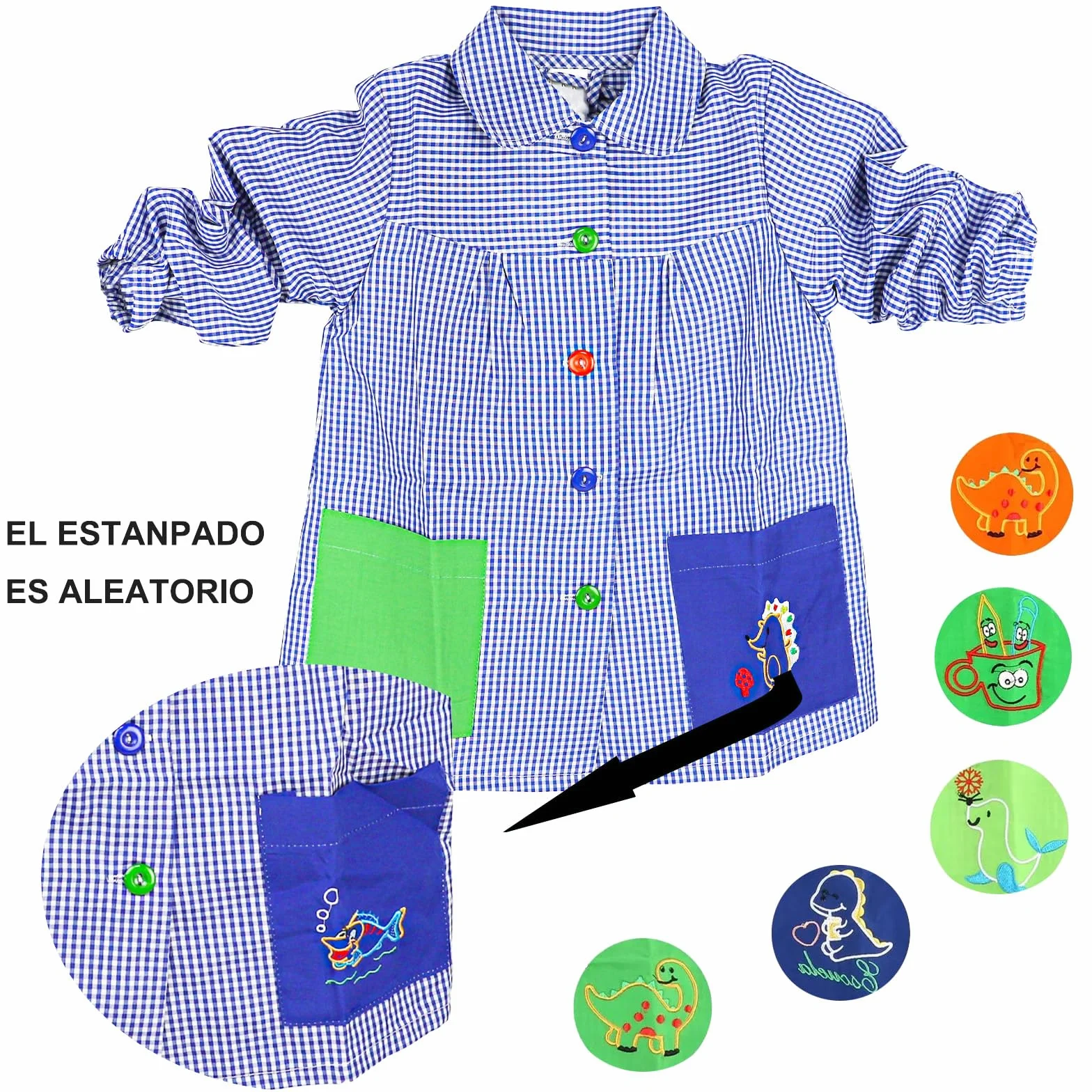 Babi Escolar Infantil de Cuadros Manga Larga Botones de Colores
