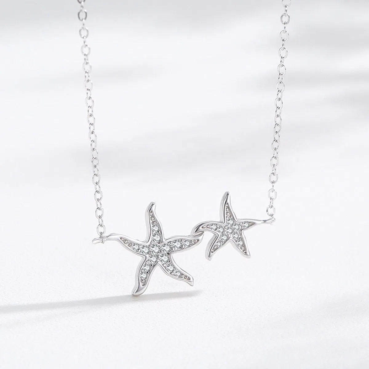 Collar de estrella de mar de 9 quilates para mujer, cadena de oro blanco de 9 quilates, 14 quilates y 18 quilates con moissanita, collares de cadena de cable alargado para mujer, 40 + 5 cm