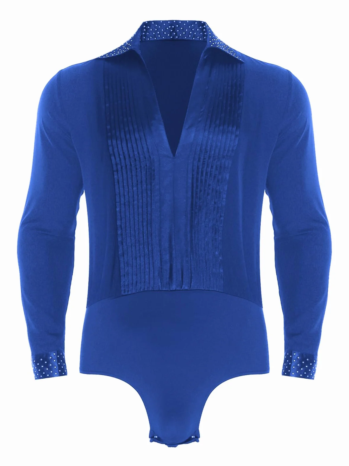 Aislor Maillot De Baile De Patinaje Artístico Para Hombre Body Plisado Manga Larga Cuello V