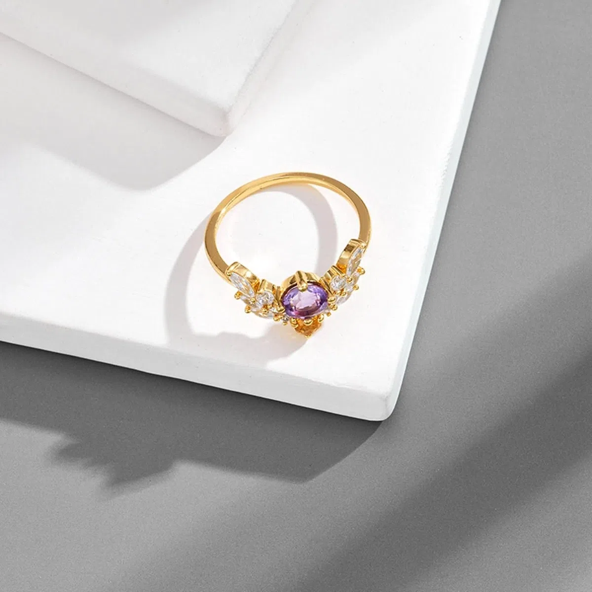 Alianzas de oro Au 375/585/750, joyas de oro auténtico con amatista, forma de alas