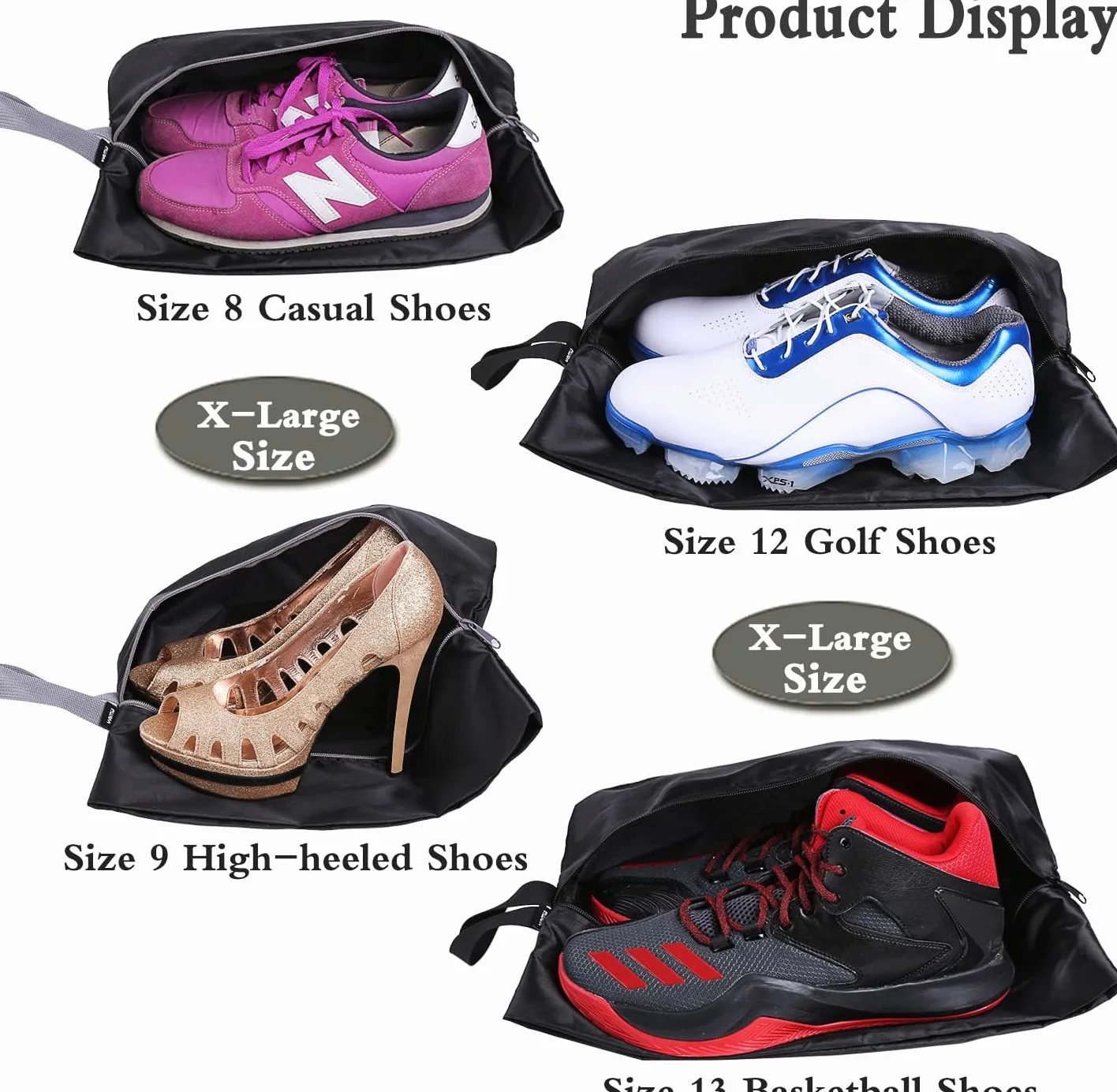 YAMIU Travel - Juego de 2 Bolsas Impermeables de Nailon con Cremallera para Zapatos para Hombre y Mujer (Negro)