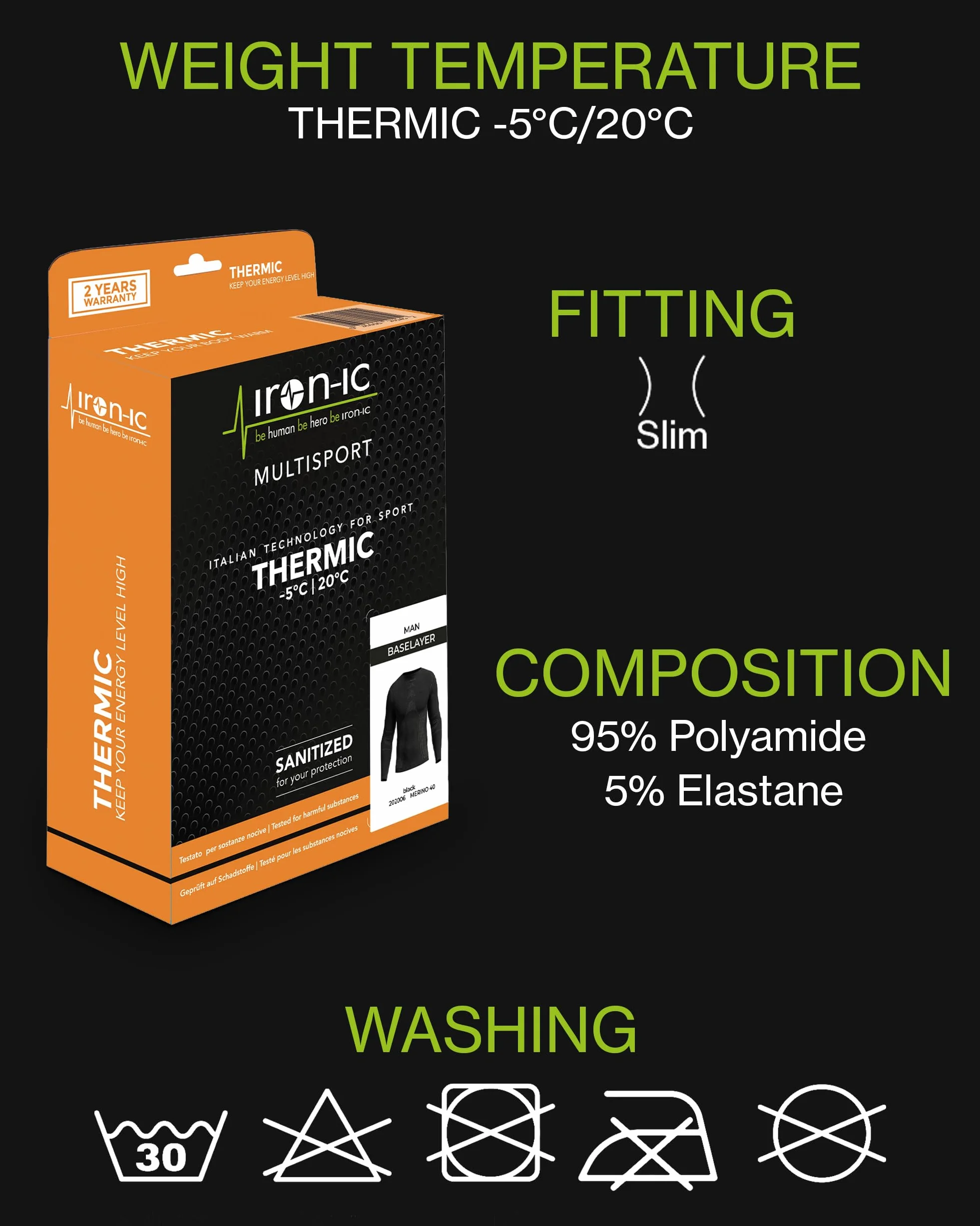 Iron-Ic - Kit térmico para hombre con camiseta de cuello alto y mallas 3/4 transpirables para actividades al aire libre - Art. 900482