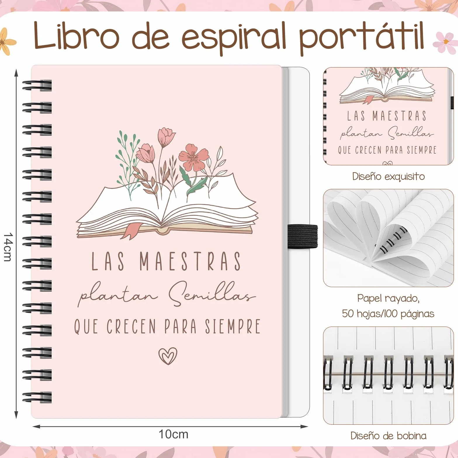 BBTO Set Regalo para Maestra Fin de Curso Gracias Mujer Neceser para Profesora Infantil Cuaderno Espiral con Bolígrafo Estético Regalo de Despedida para Profe Guardería Graduación Primaria