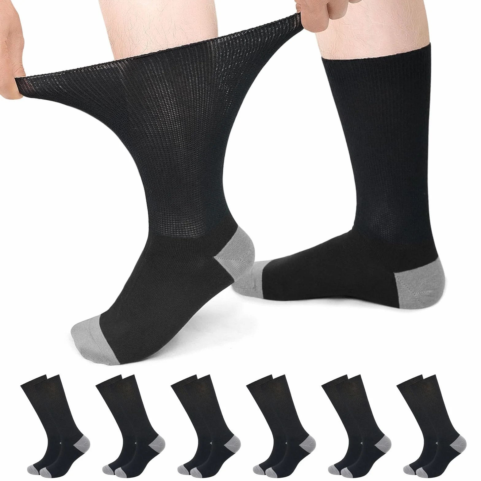 PUTUO Calcetines Diabeticos para Hombre Mujer: Calcetín sin Elastico y sin Costuras de Algodón para Hombres - Calcetines Extra Anchos para Pies Hinchados 6 pares
