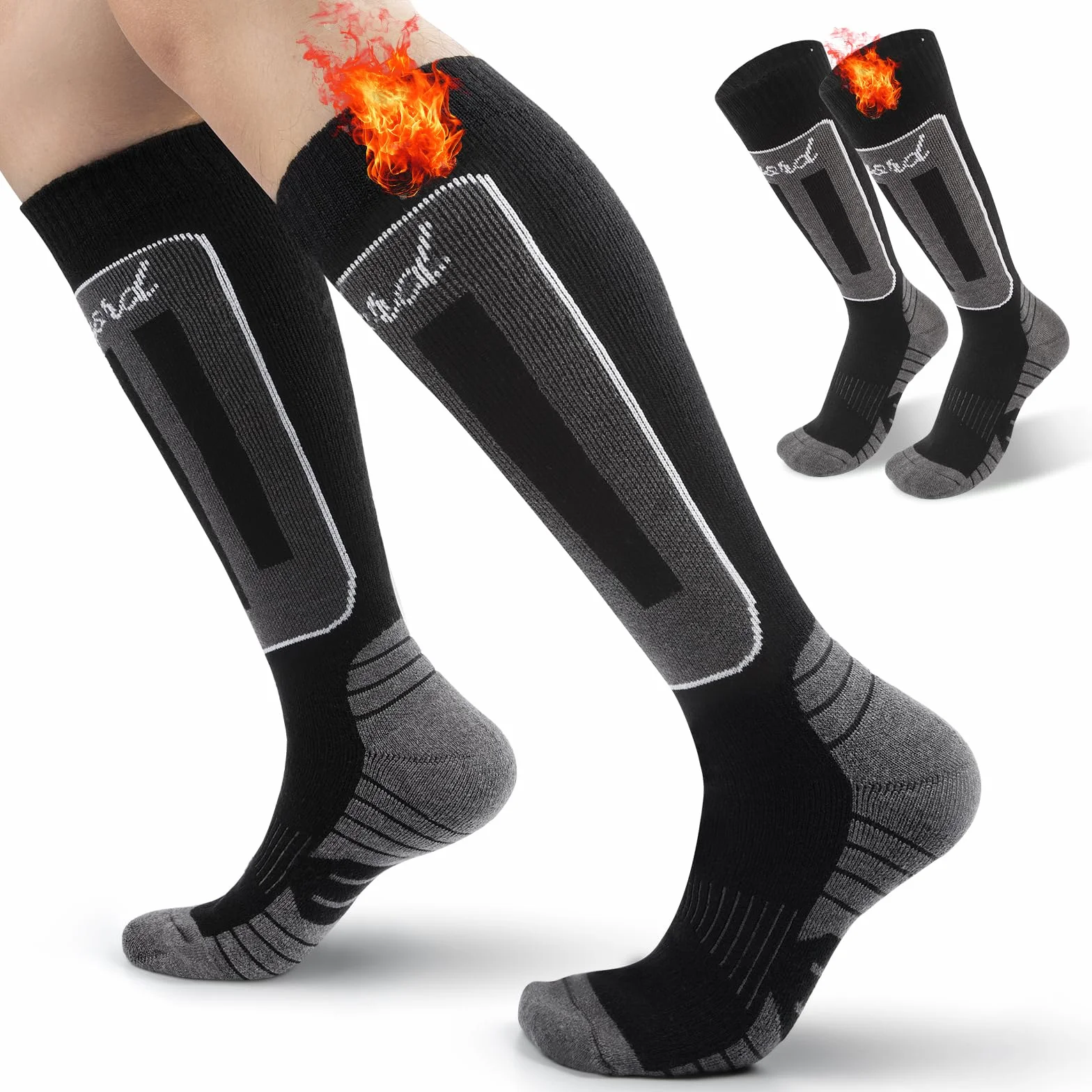 2 Pares Calcetines Esqui Lana Merino, Calcetines de Esquí Hombre para Esquiar, Snowboard y Deportes de Invierno al Aire Libre