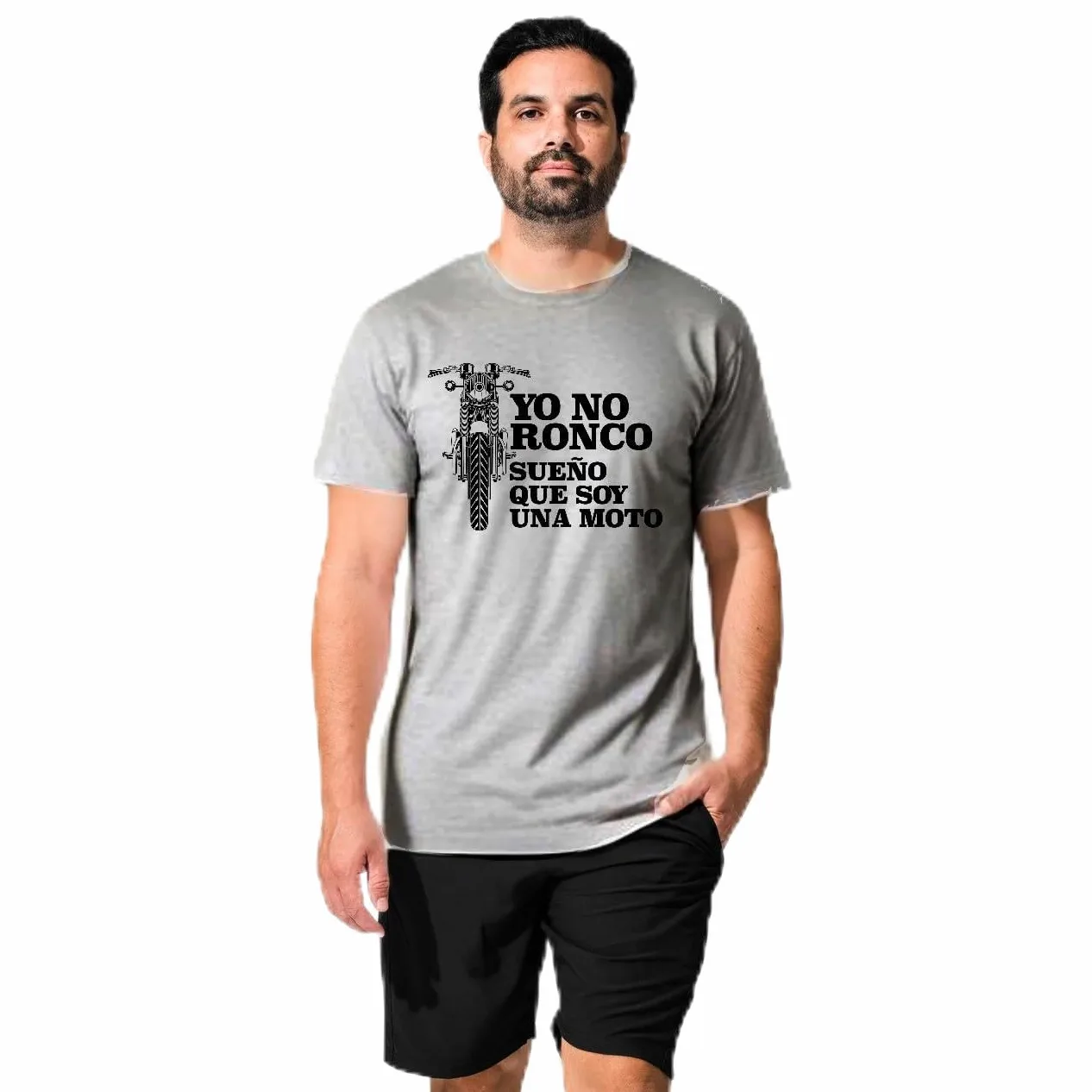 Pijama Hombre Ronco Moto de Camiseta y Pantalon Corto Ropa Dormir Comoda de Algodon