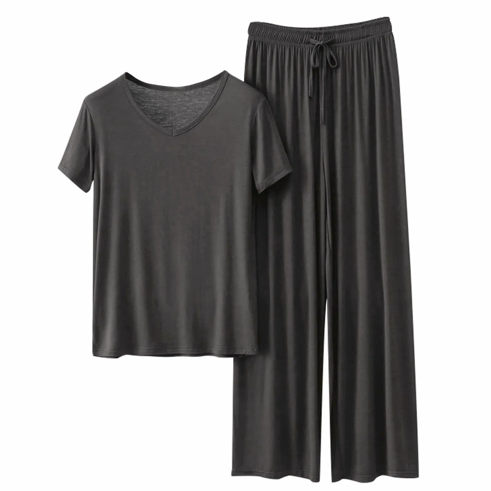 Pijama de mujer de verano corto sexy, pijama para mujer, algodón muy grande | Noche de cuello sastre Camisas de noche Albornoces Caraco Talla Elástica Slacks Suave / Suave Conjunto Pijama Sudadero