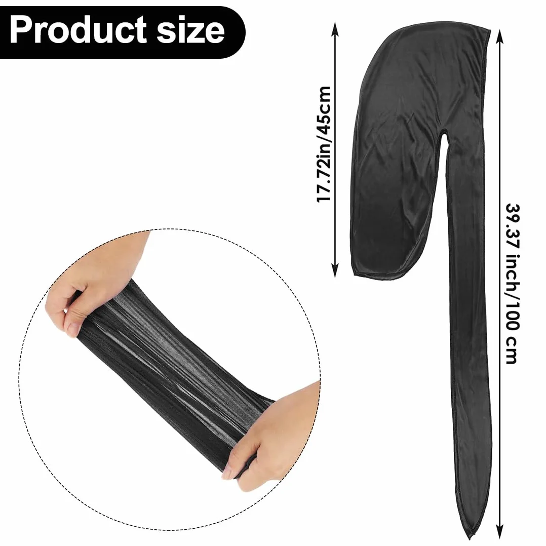Durag de Seda Gorro de Onda Elástico con Cola Larga Correas Anchas Poliéster Turbante Transpirable
