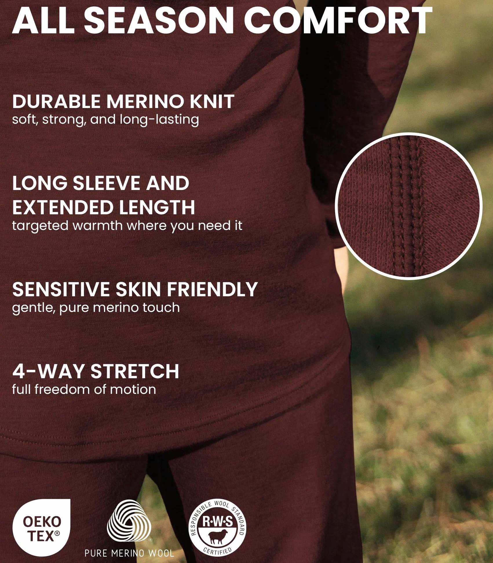 Merino.tech Jersey Cuello Alto Hombre 100% Lana Merino + Calcetines | Diseño cuello alto manga larga para hombre, protege del viento, retiene el calor, ajuste cómodo