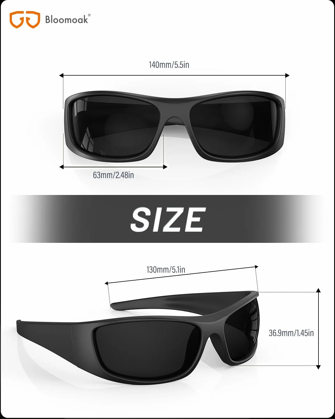 Bloomoak Gafas de sol polarizadas negras UV400 CAT 4 para fotofobia