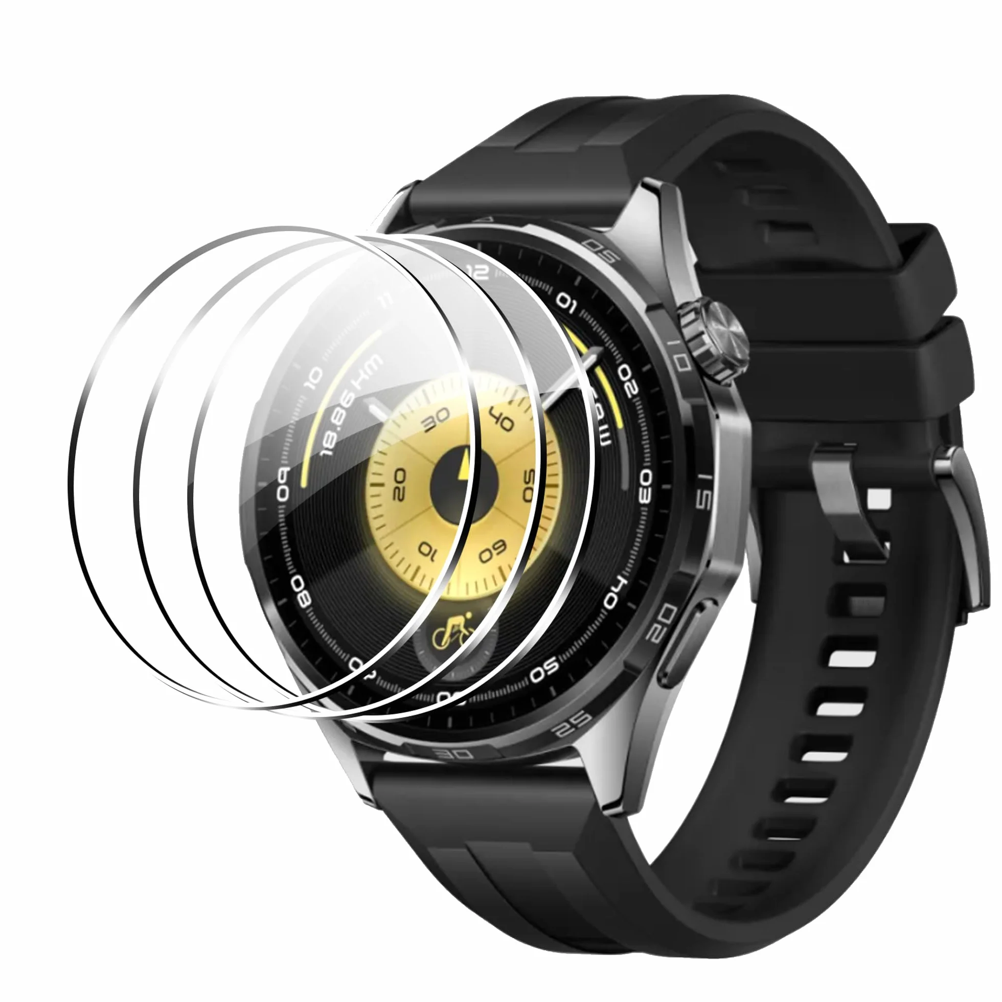 3 Pack Cristal Templado para Huawei watch GT 6 46mm Protector de Pantalla con marco de posición, HD Vidrio Templado [ Anti-arañazo] [ Sin Burbujas] fácil instalación