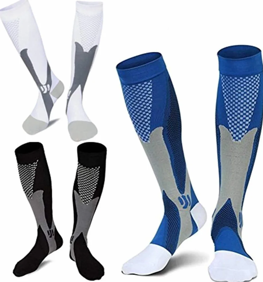 Calcetines de Compresión para Mujer y Hombre, 3 Pares, Largos Graduados para Deportes, Fútbol, Running, Pantorrillas Anchas