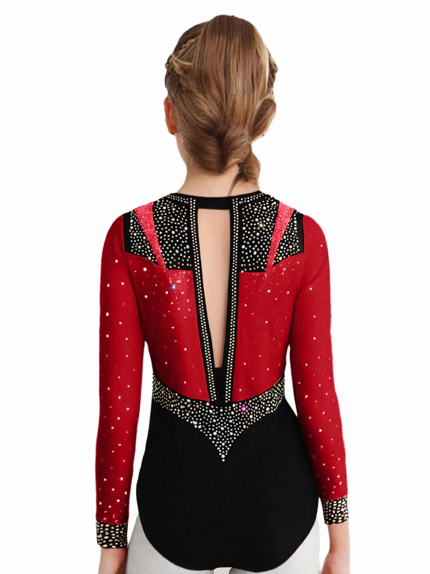 Piezas Traje Gimnasia Niñas Con Brillo Traje Entrenamiento Camiseta Manga Larga Patinaje Artístico Mono Baile borgoña 13-14 años