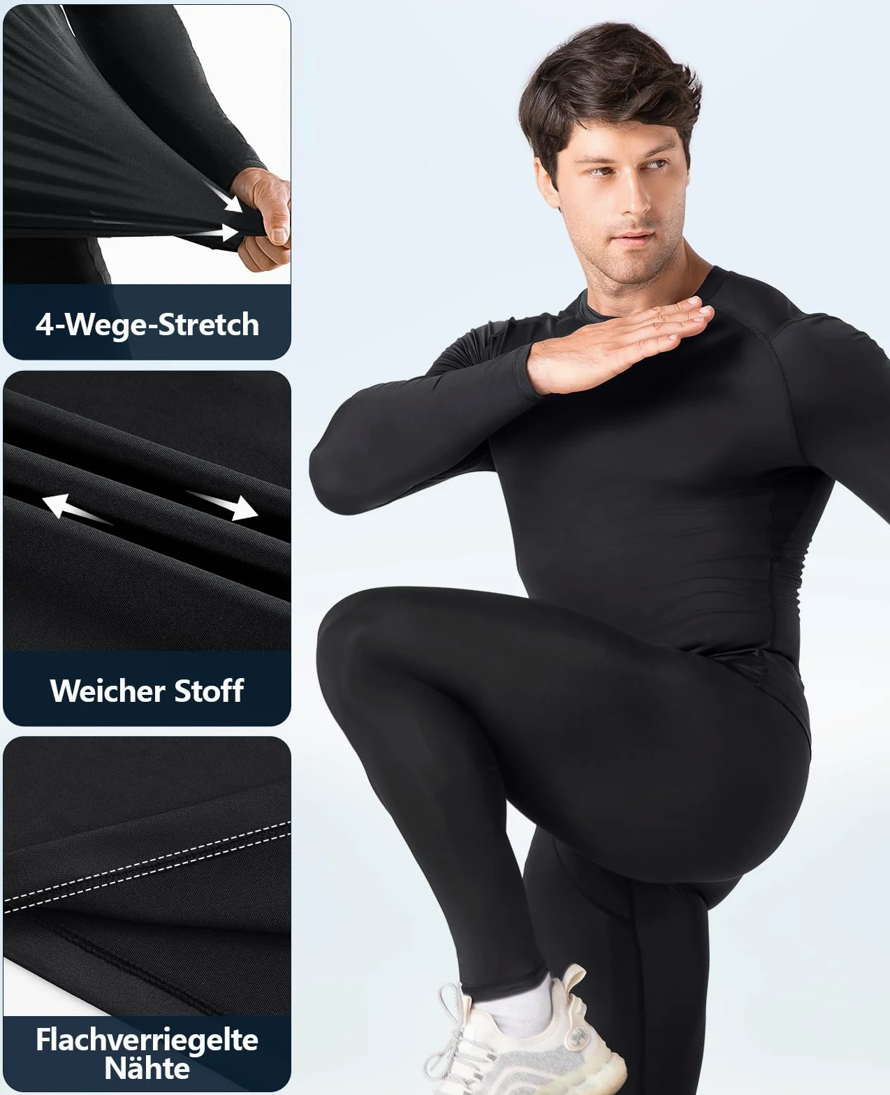 Niksa 1/2/3 unidades de camiseta de compresión para hombre, camiseta funcional de manga larga, cuello redondo, transpirable, para correr, entrenamiento, fitness