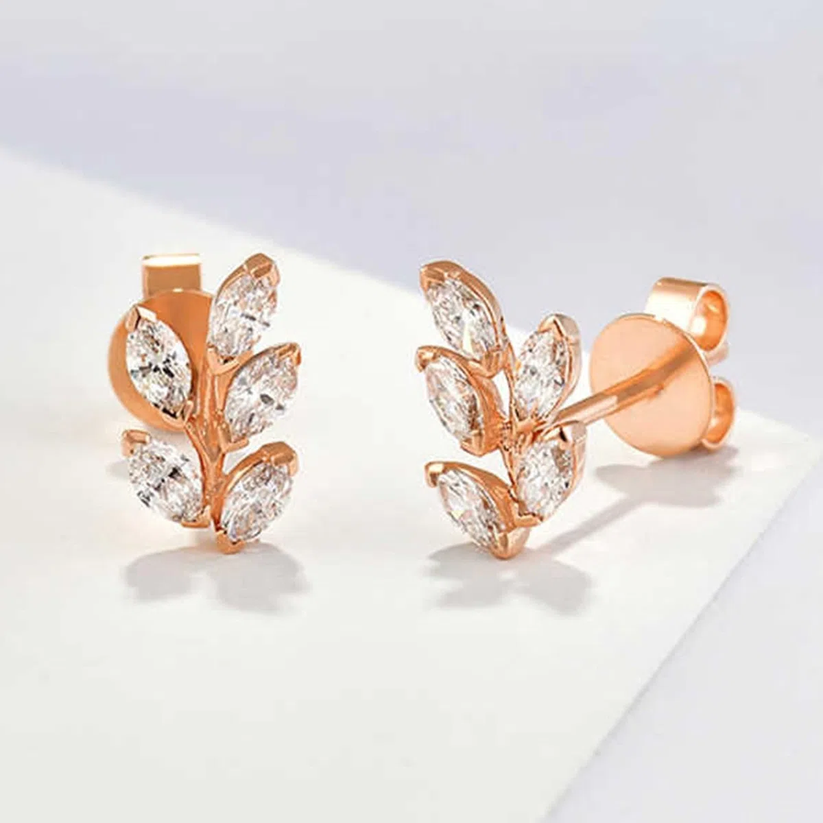 Pendientes de oro rosa con diamantes marquesa de 9 quilates, 14 quilates y 18 quilates, aretes de tuerca de oro real para mujer