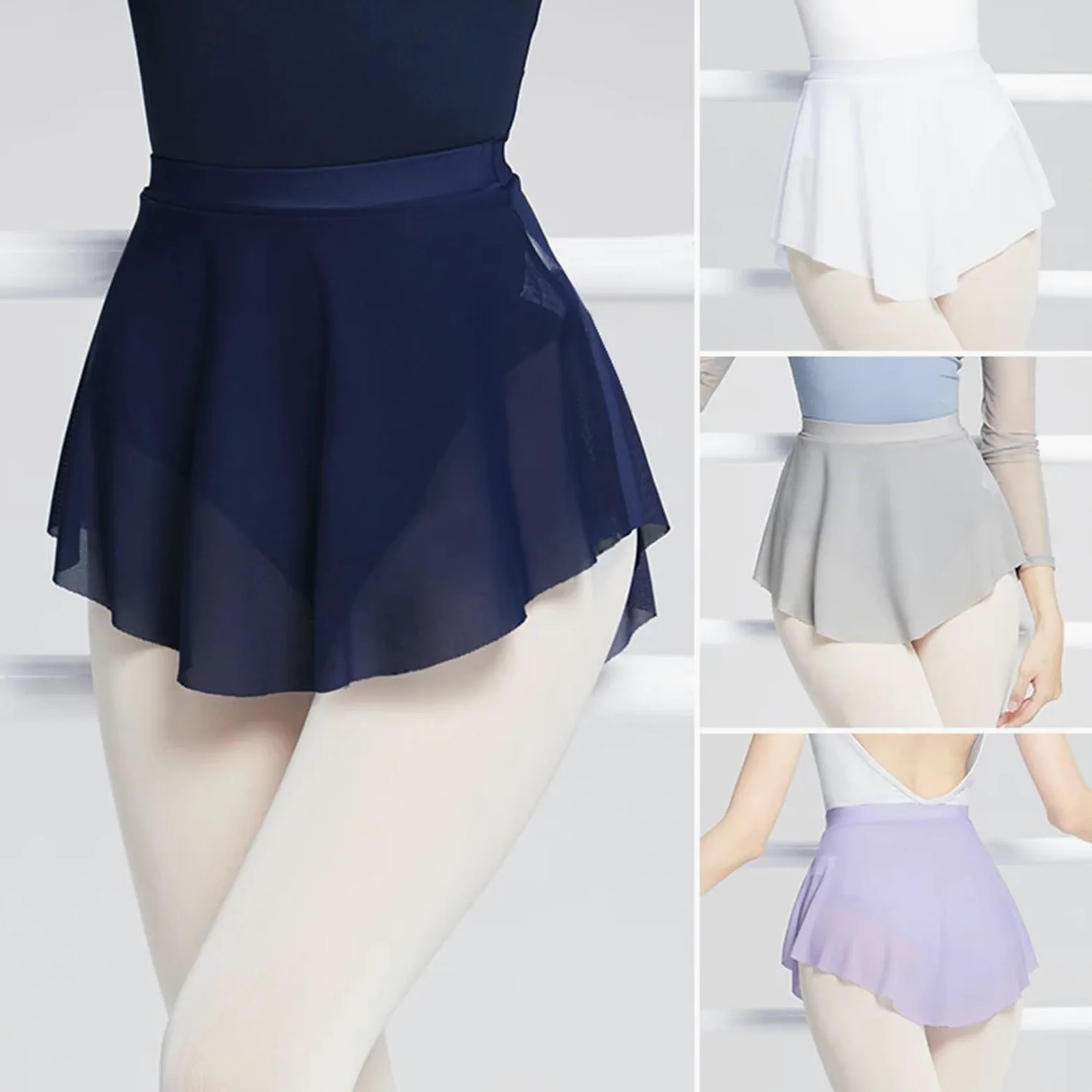 Falda de Ballet for mujer, falda baile corta dividida, cubierta malla suave, elástica for Para Mujer(White,M height 155-160cm)