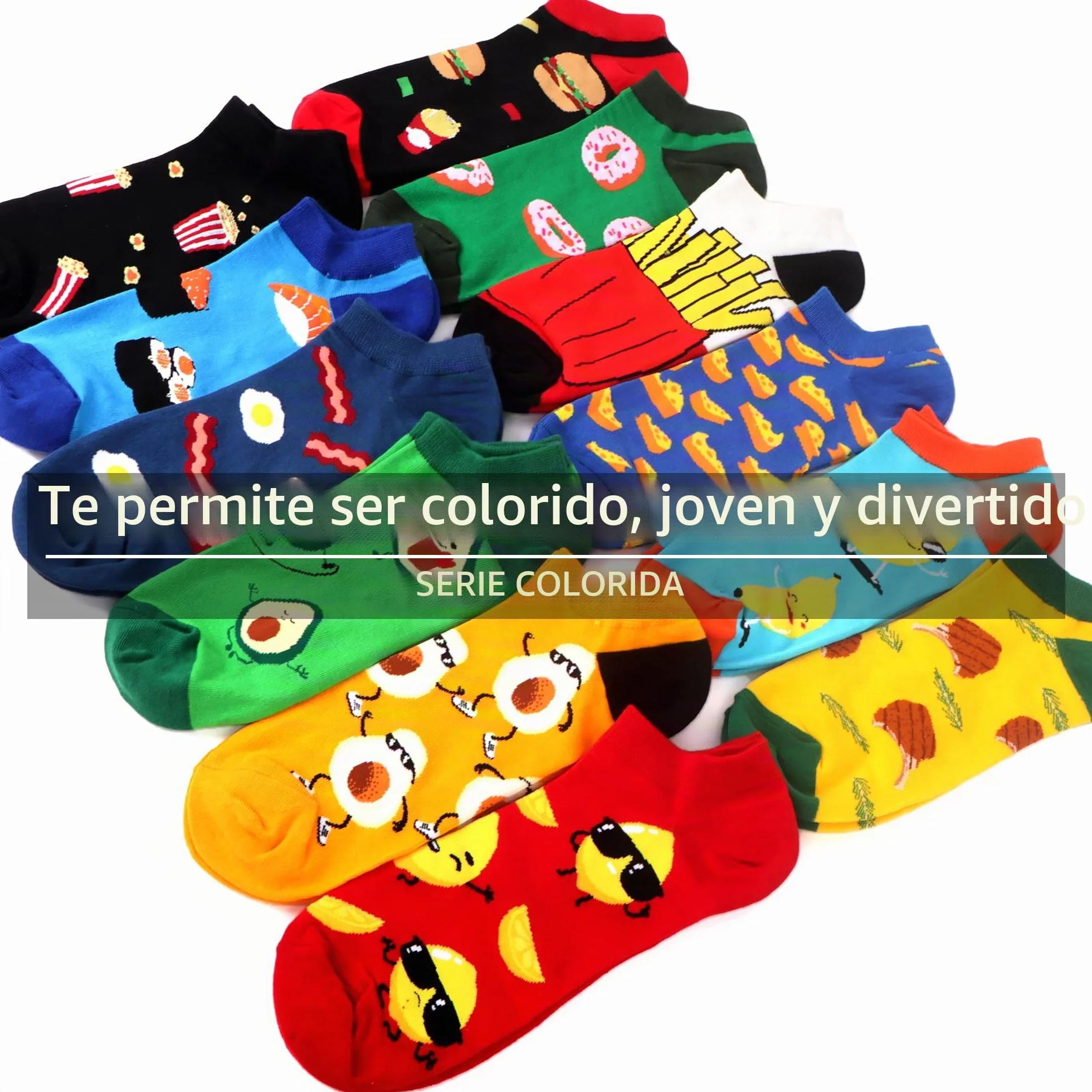 WeciBor Calcetines Tobilleros Hombre Algodón Divertidos Coloridos Patrón 12 Pares