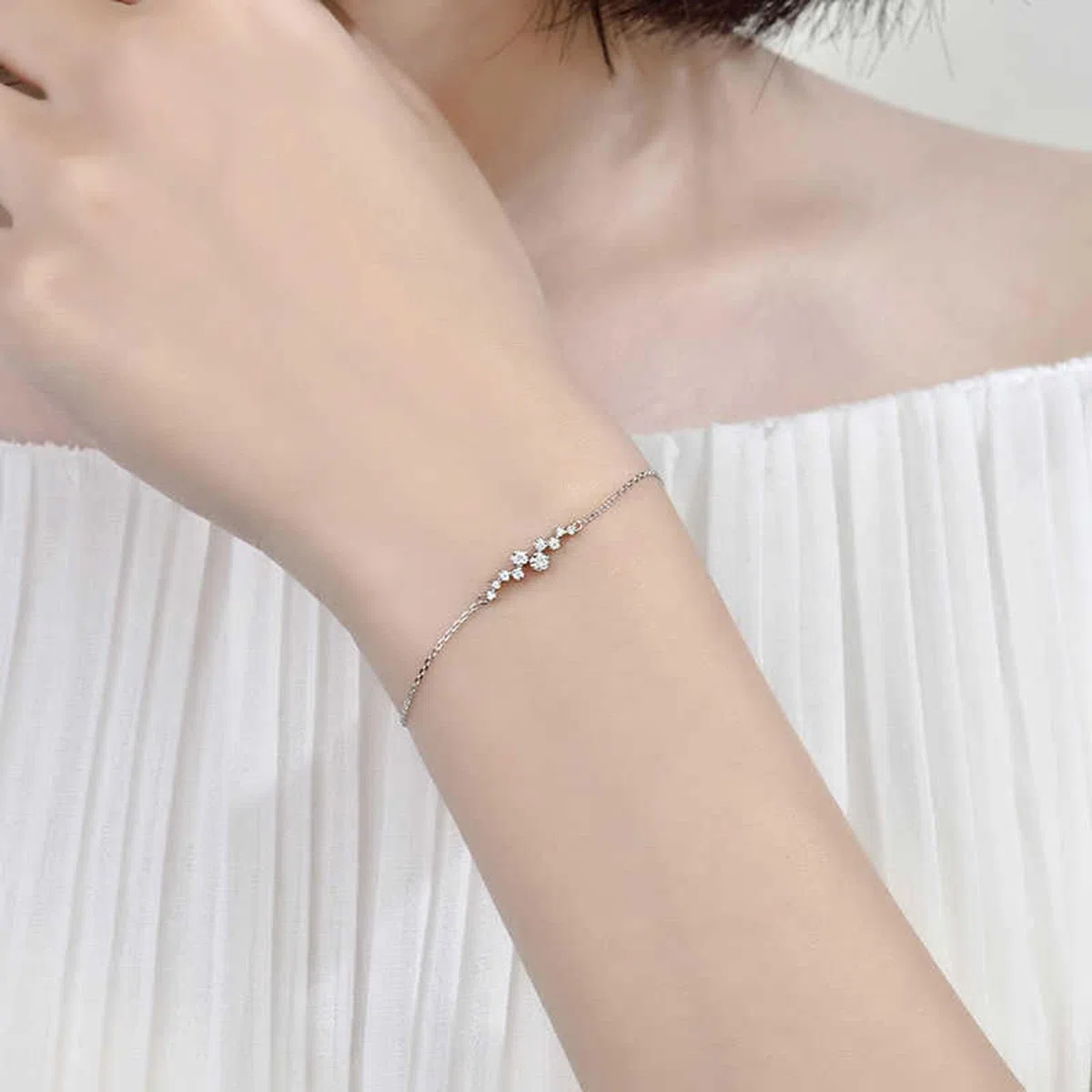 Pulseras de Mujer de Oro Blanco de 9 Kilates / 14 Kilates / 18 Kilates, Cadena con Diamante, Cadena Extensible 16 CM + 5 CM, Pulseras para Ajustable Mujer de Plata