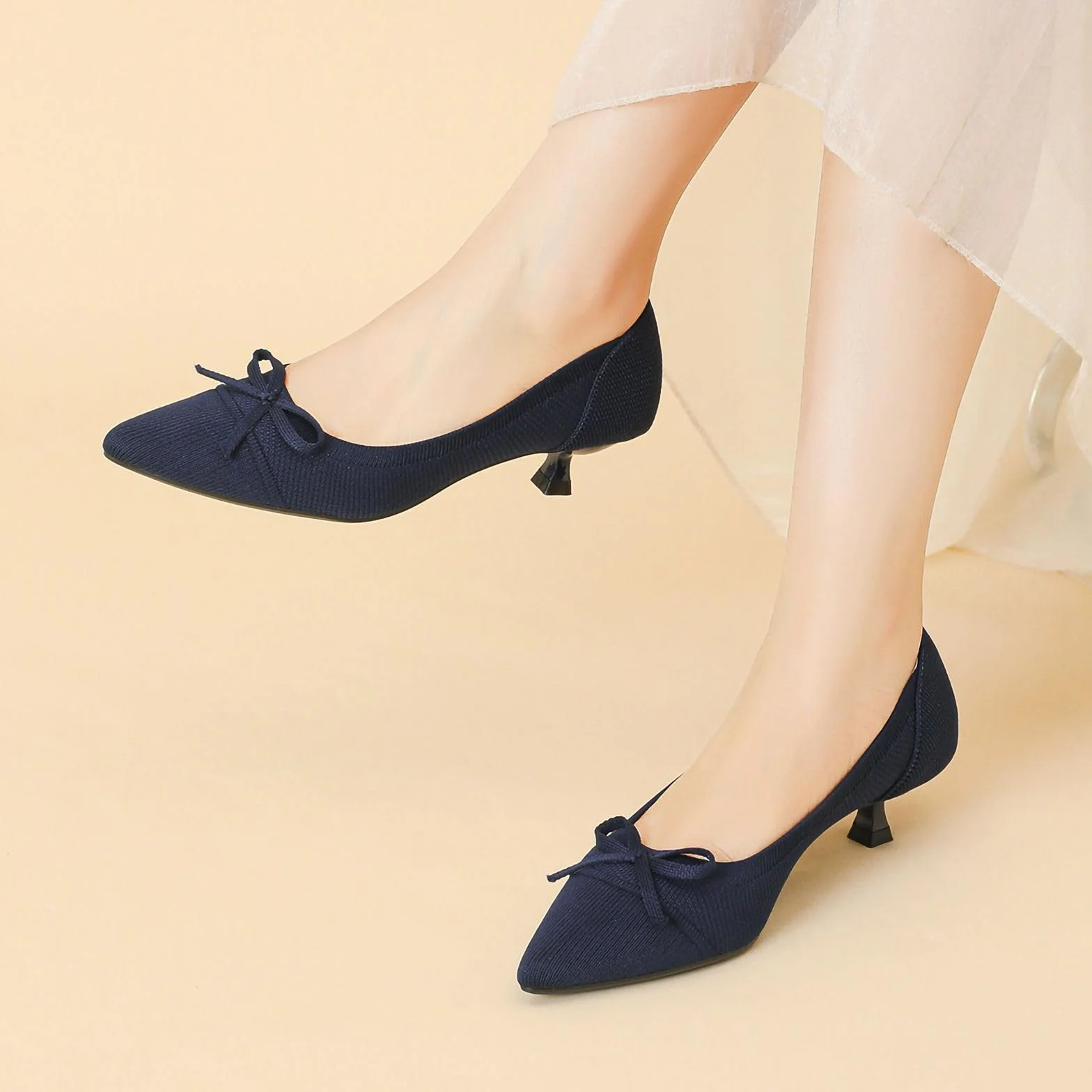 Zapatos de Punto Mujer Tacón Gatito Cerrados Elegantes y Comodas Bombas Tacón Bajo Zapatos Tacón Clásicos para Bodas y Fiestas,1506-1