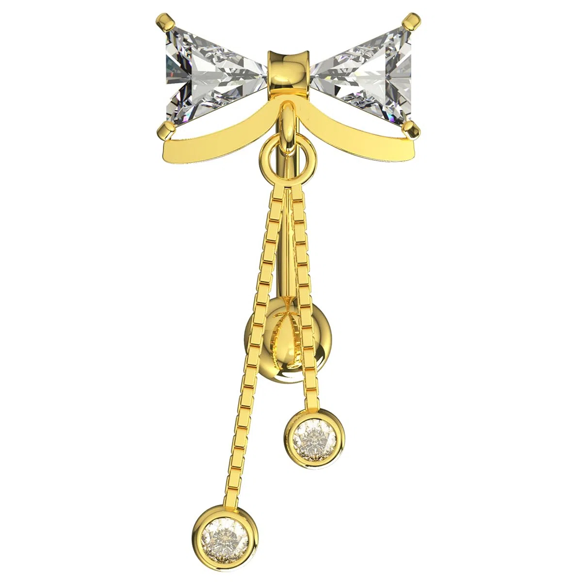 Piercing para ombligo de oro amarillo macizo de 14 quilates con circonita cúbica y cadena colgante, barra inversa para ombligo, joyería para ombligo de 14 quilates, calibre 14, 14 Gauge