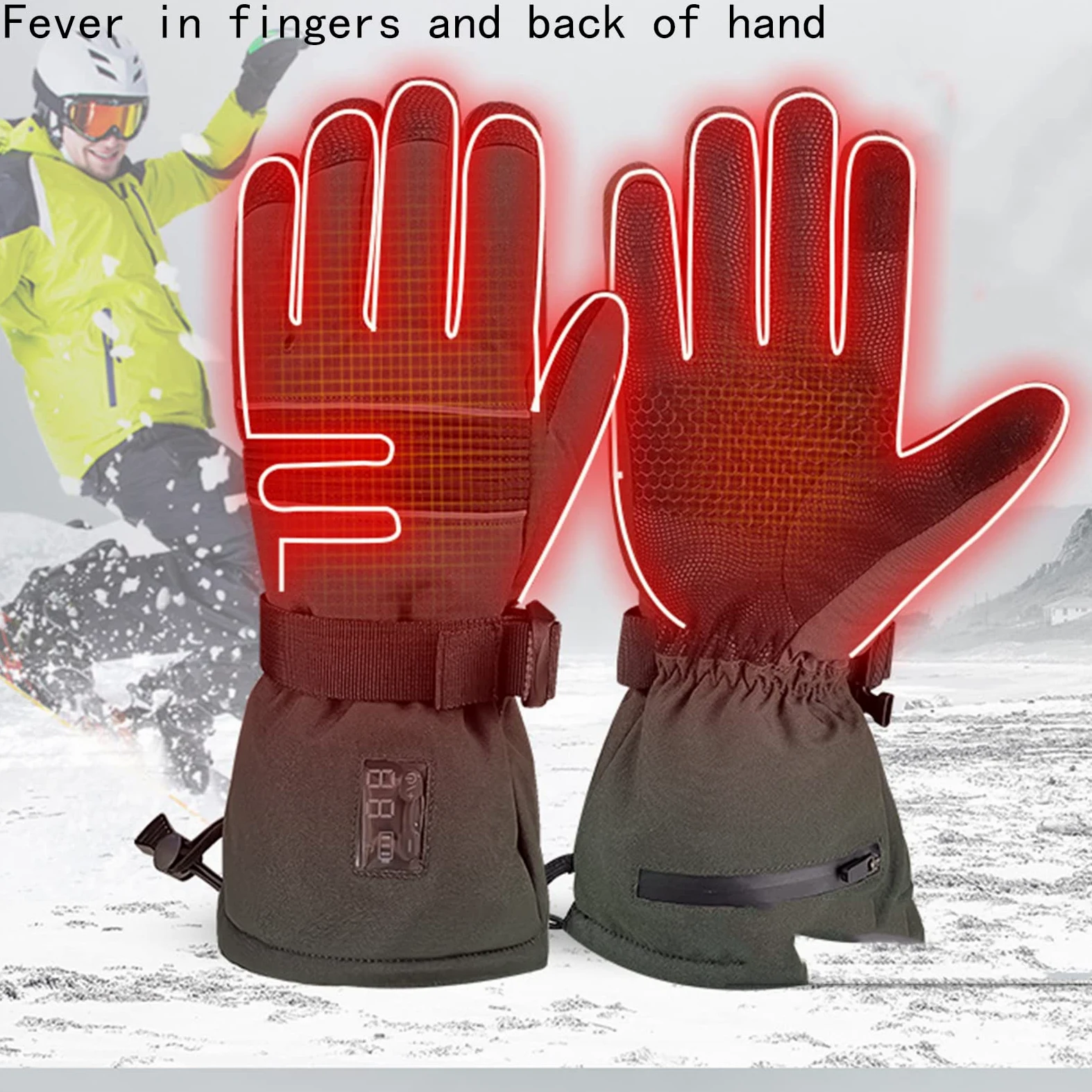 CHEWYNP Guantes de Invierno para Hombres y Mujeres - Guante Cálido Impermeable para Clima Frío, Guantes Térmicos con Pantalla Táctil Dedo Recargable 2200mAh Guantes de Esquí con Calefacció
