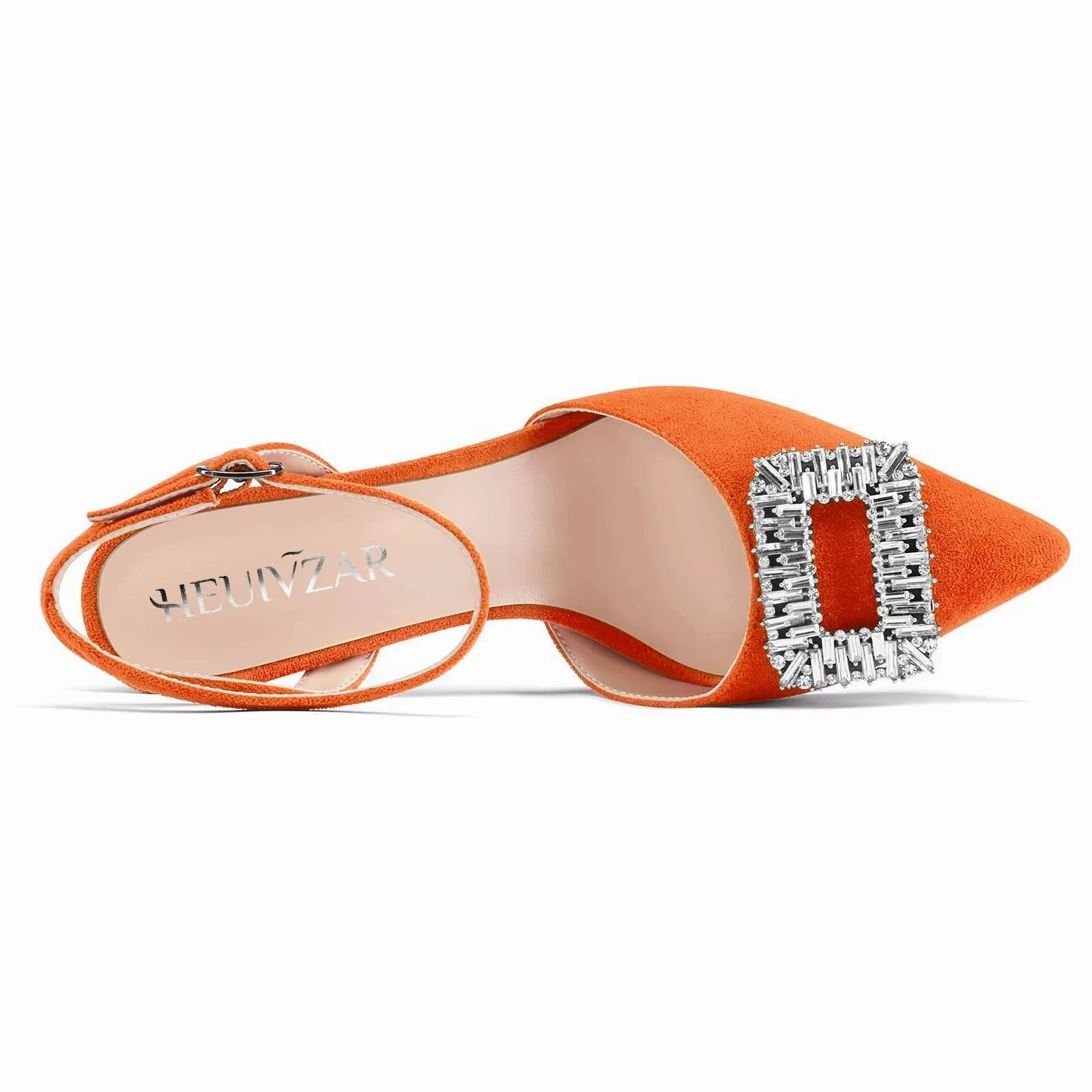 HEUIVZAR Mujer Alto High Chunky Ancho Heel Puntiaguada Punta Sandalias Correa Tobillo Diamante Cristal Cierre con Hebilla de Boda Dress Zapatos