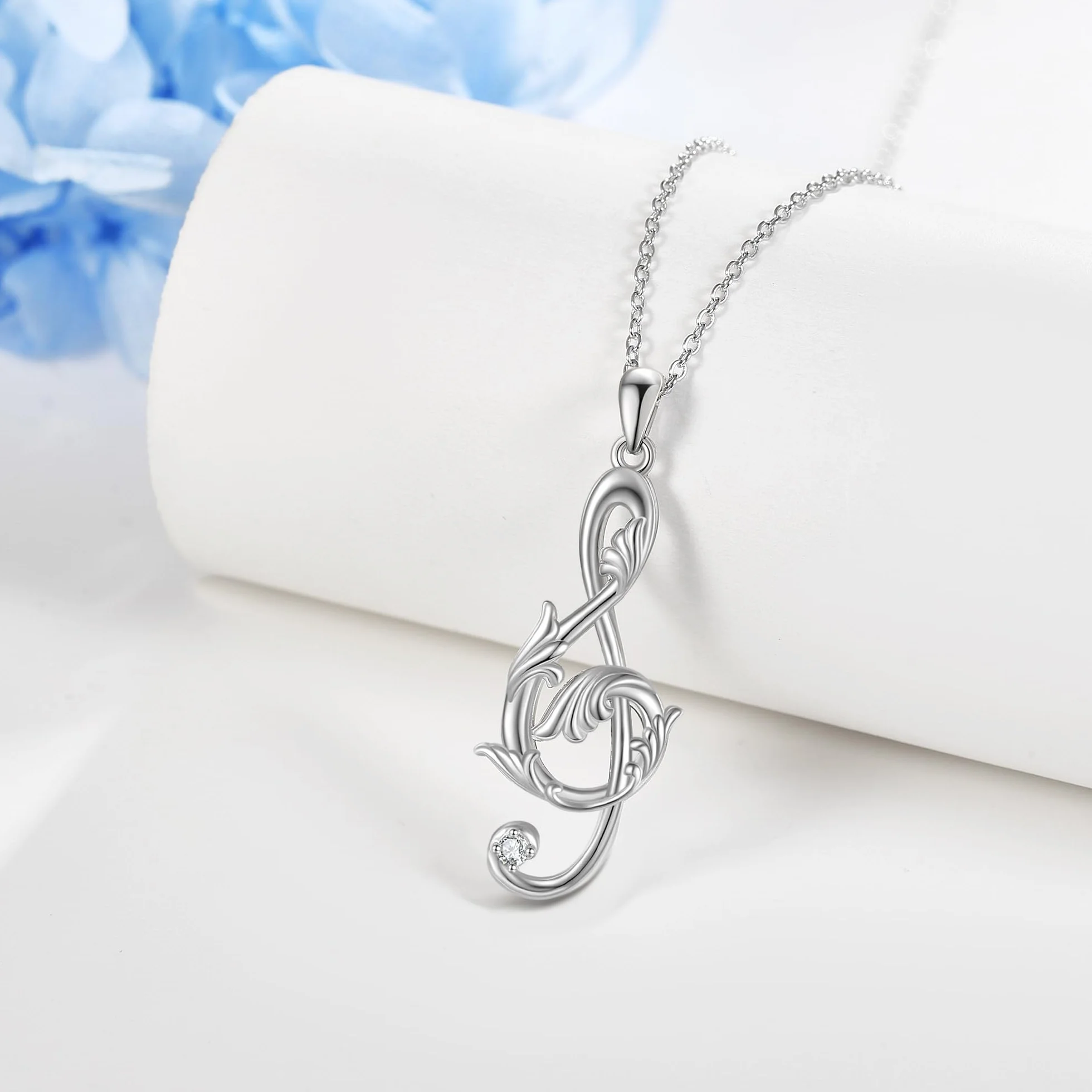 Collar de notas musicales de plata de ley 925 con circonitas cúbicas, colgante para mujer, joyas musicales para mujeres, Plata esterlina