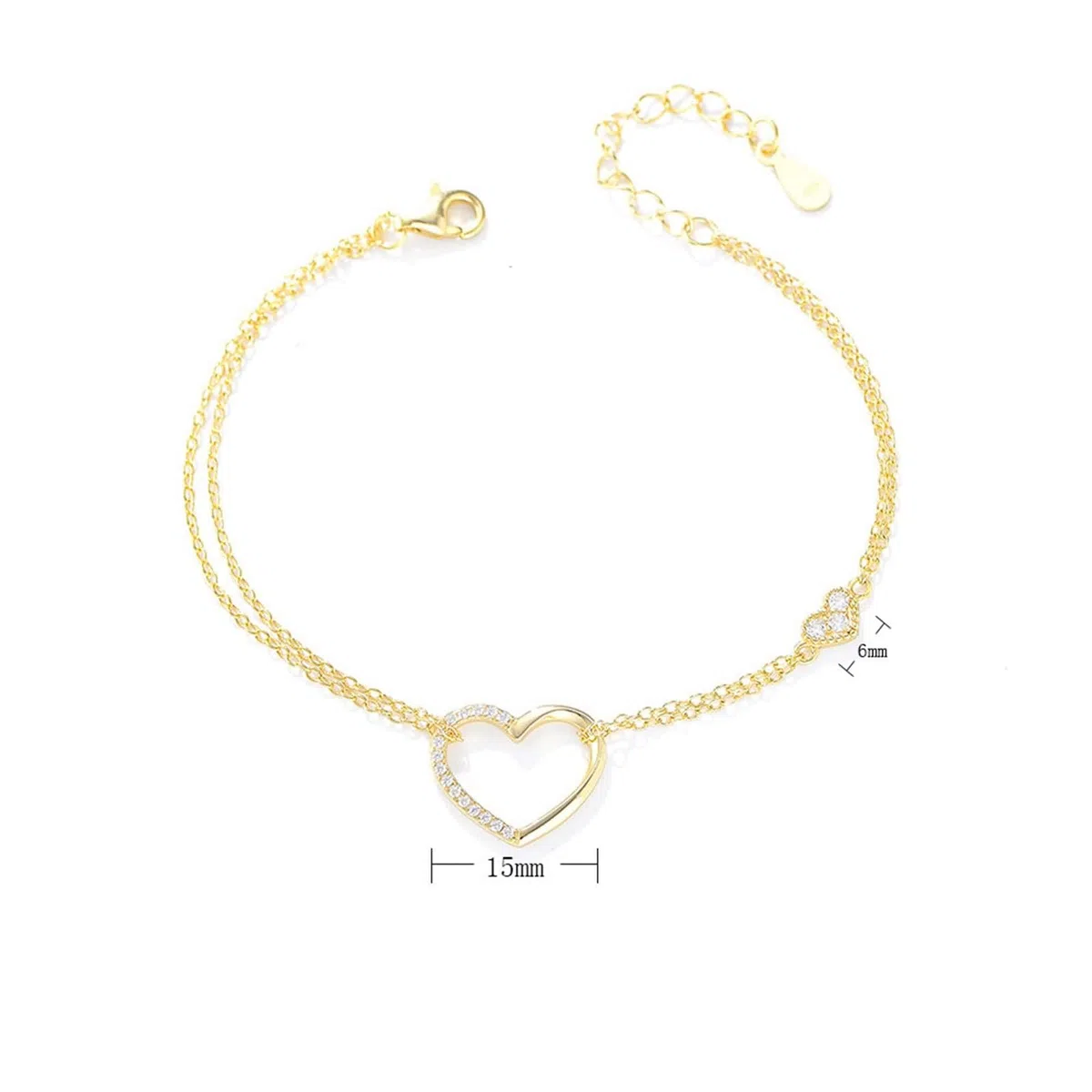 Pulseras de Mujer Oro Blanco 9 K / 14 K / 18 K, Cadena con Corazón Hueco y Moissanita, Cadena Extensible 16 CM + 5 CM, Pulsera de Plata Mujer