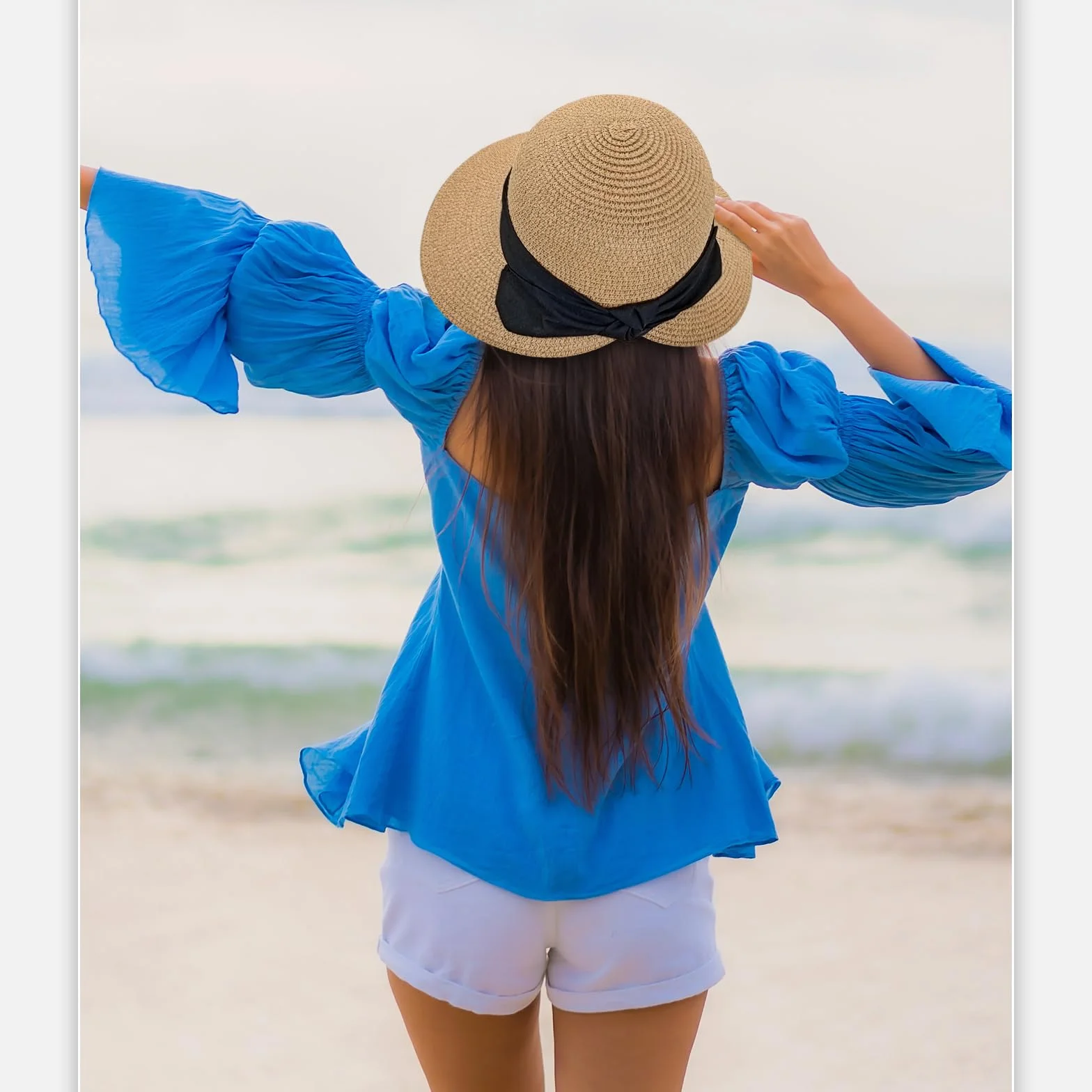 Sombrero de paja para mujer con protección UV y ala ancha transpirable plegable para playa