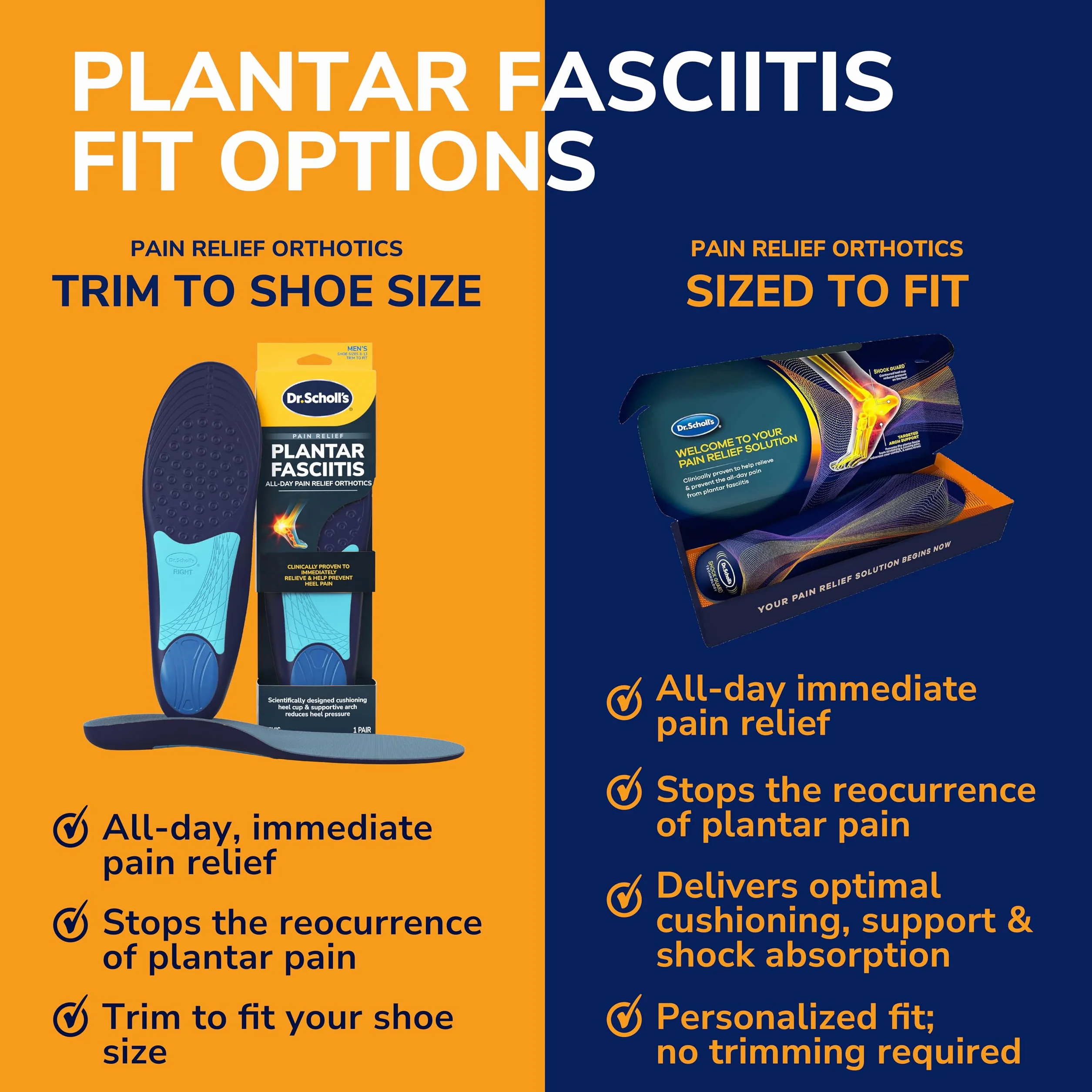 Dr. Scholl's Plantillas de alivio del dolor para fascitis plantar // Inserciones de zapatos con soporte para arco para hombre y mujer