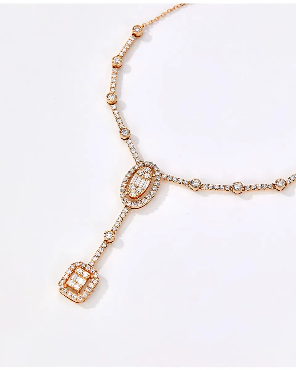 Collares de cadena de oro, collar en Y de oro rosa con diamantes, cadenas largas para mujer