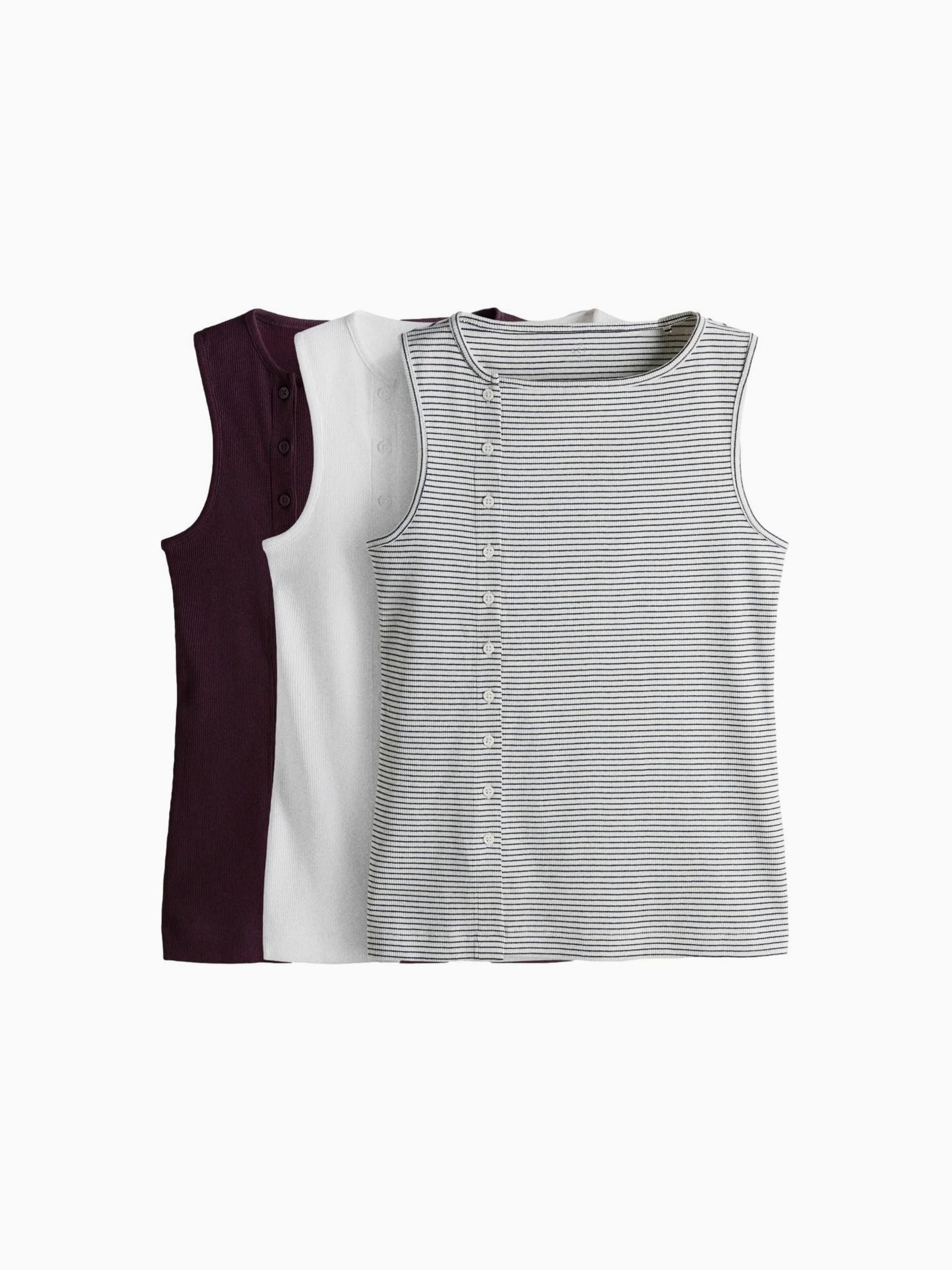THE SET Mujeres Pack de 3 camisetas sin mangas con botones laterales