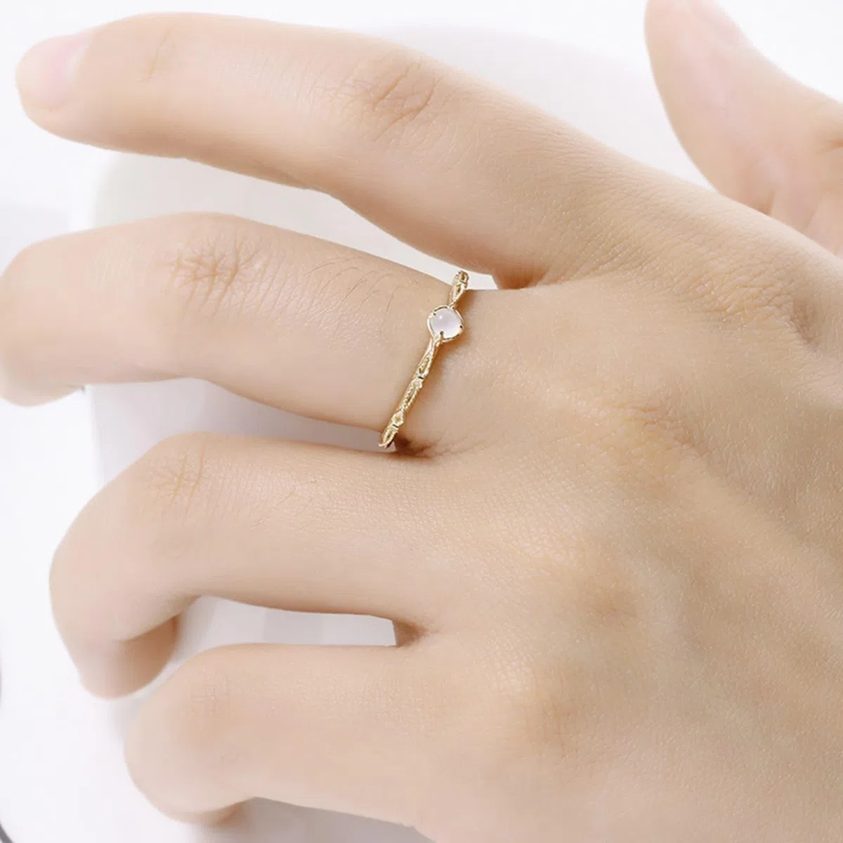 Anillo solitario Au 375/585/750, oro auténtico con piedra lunar, alianzas de boda solitarias