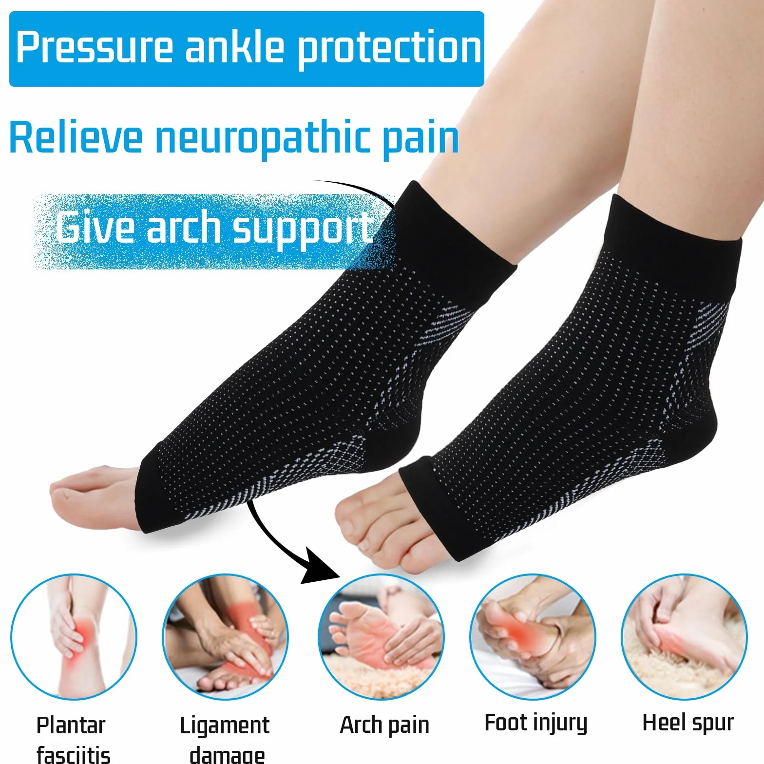 Calcetines de Compresión Ortopédicos para Mujer y Hombre, Fascitis Plantar y Neuropáticos